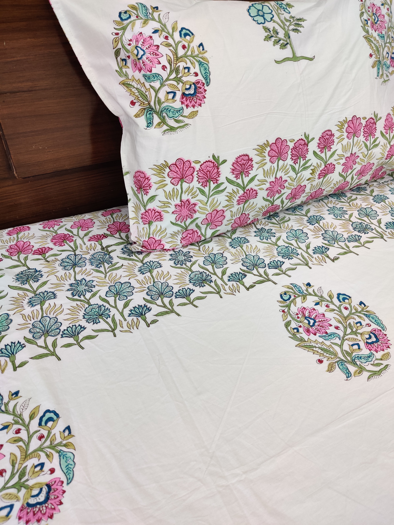 Jaipuri Block Print Bedsheet - Double Border Hand Block Print Cotton Double