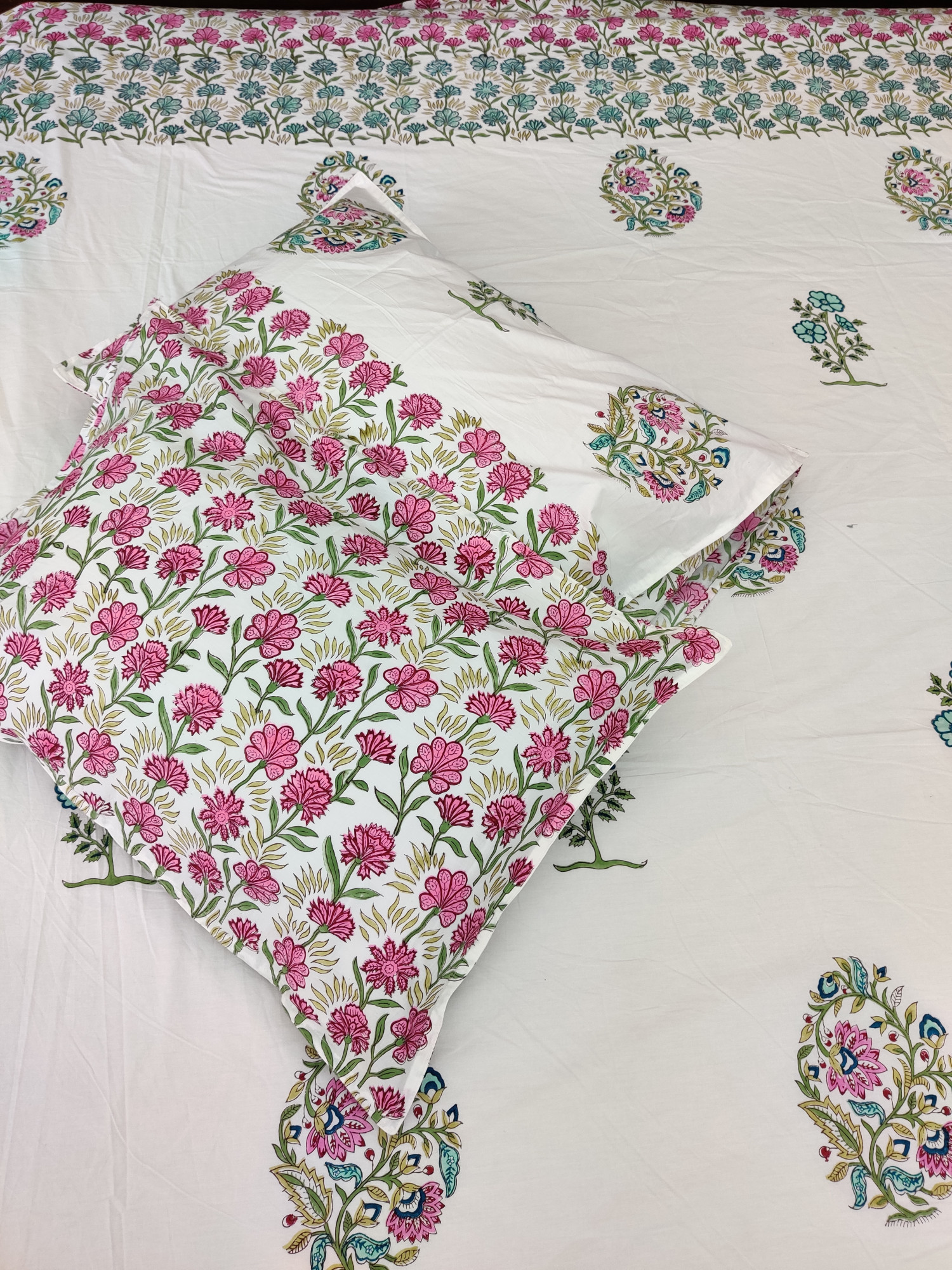 Jaipuri Block Print Bedsheet - Double Border Hand Block Print Cotton Double