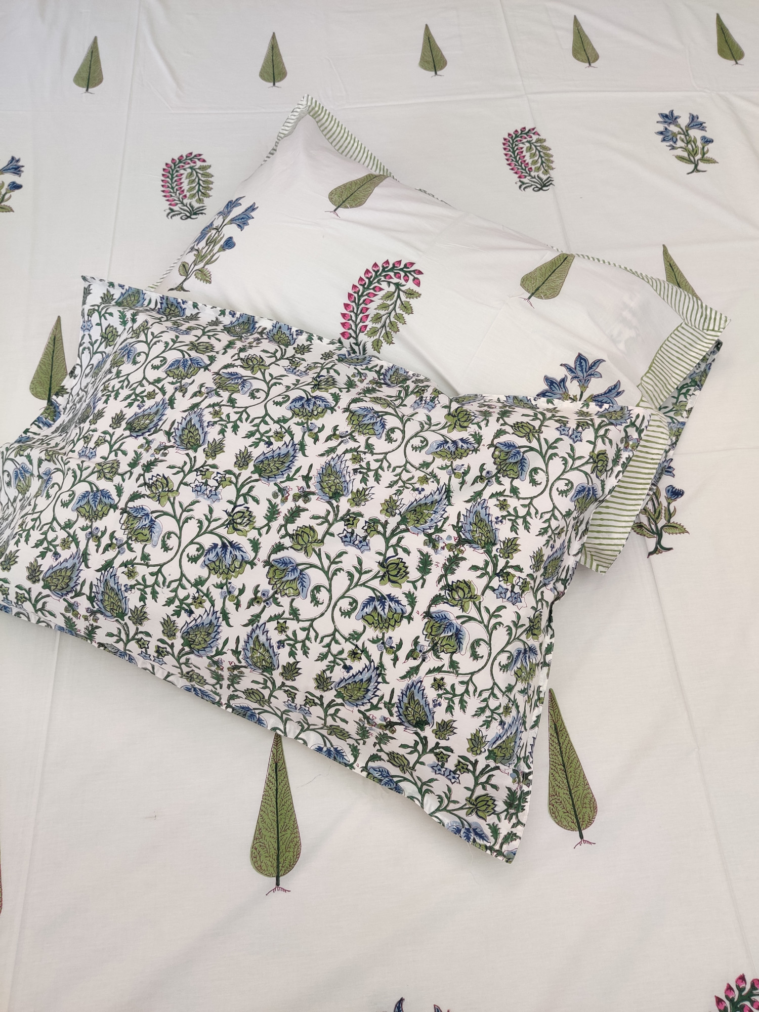 Jaipuri Block Print Bedsheet - Multi Motifs Hand Block Print Cotton King Size