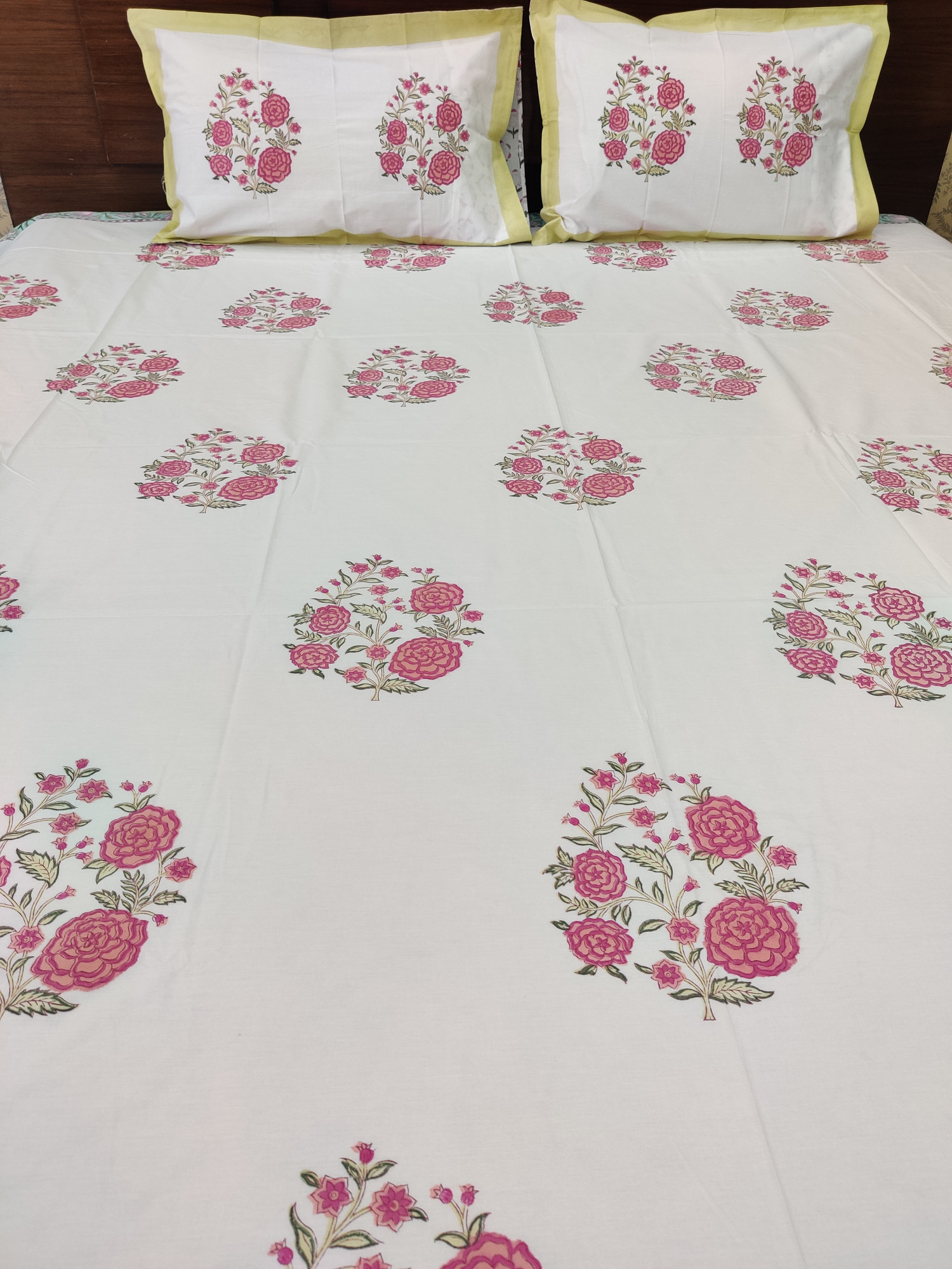 Jaipuri Block Print Bedsheet - Gulabi Hand Block Print Cotton King Size