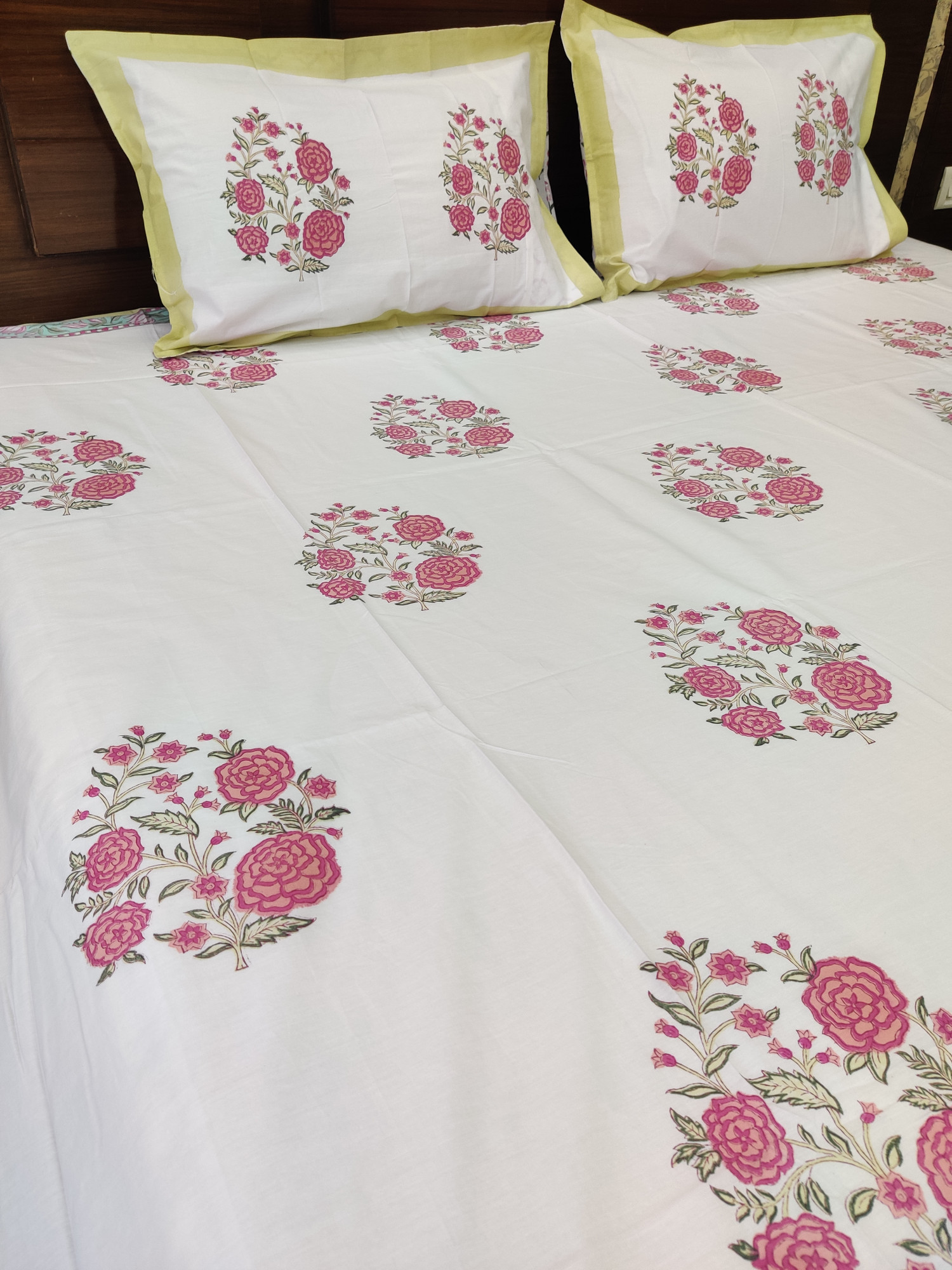 Jaipuri Block Print Bedsheet - Gulabi Hand Block Print Cotton King Size