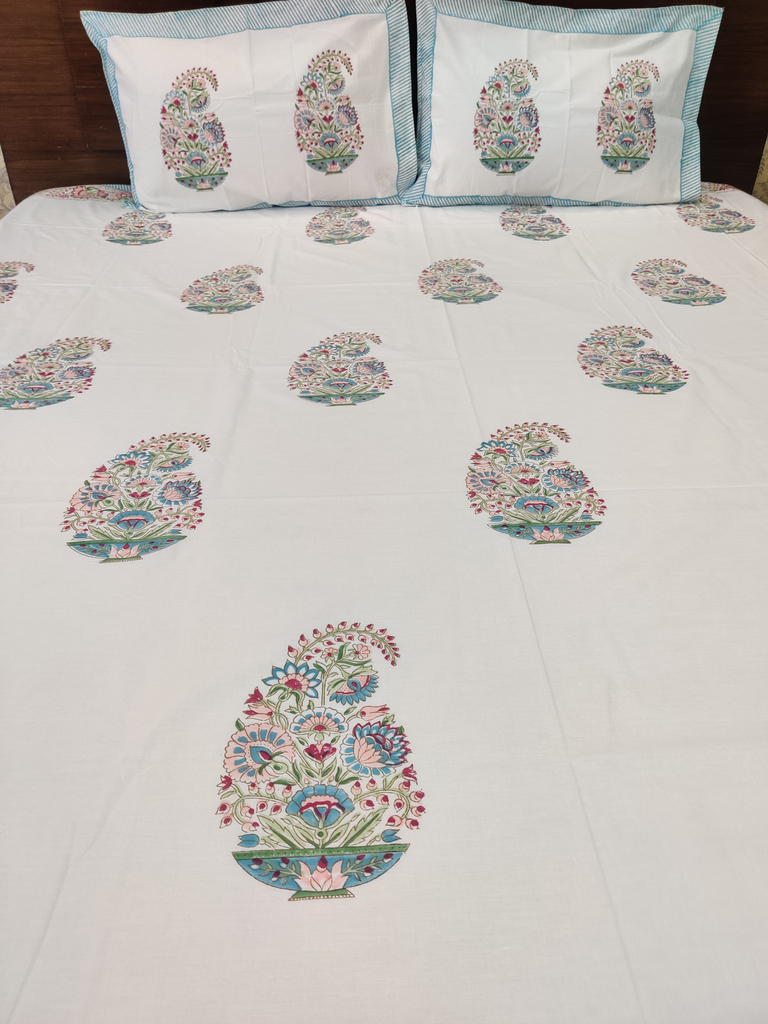 Jaipuri Block Print Bedsheet - Multicolour Kerry Hand Block Print Cotton King Size