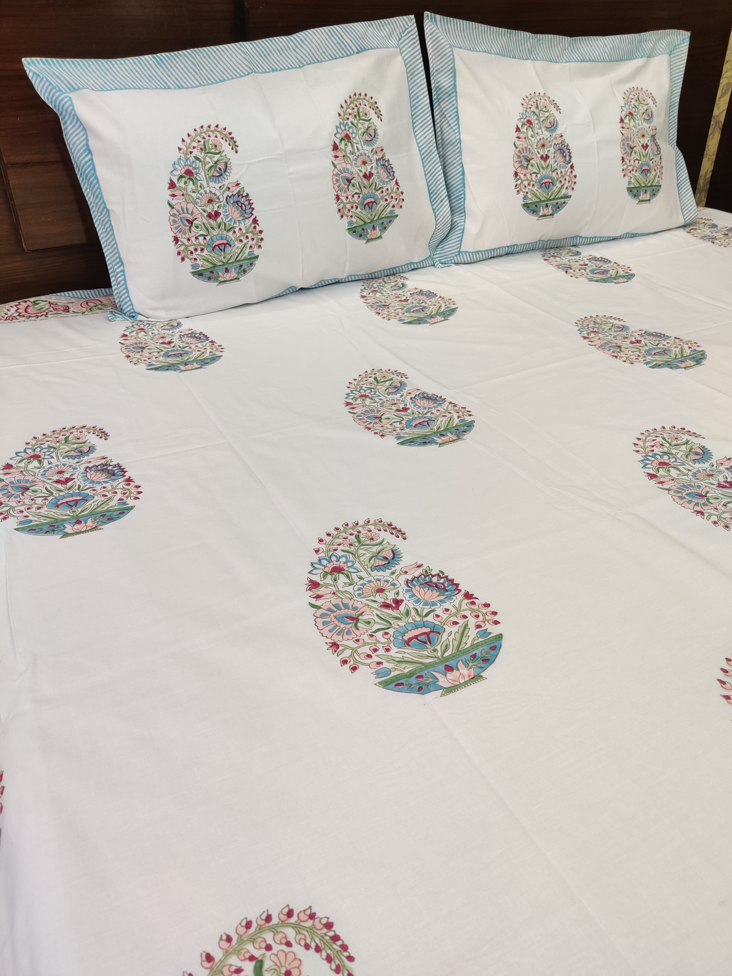 Jaipuri Block Print Bedsheet - Multicolour Kerry Hand Block Print Cotton King Size