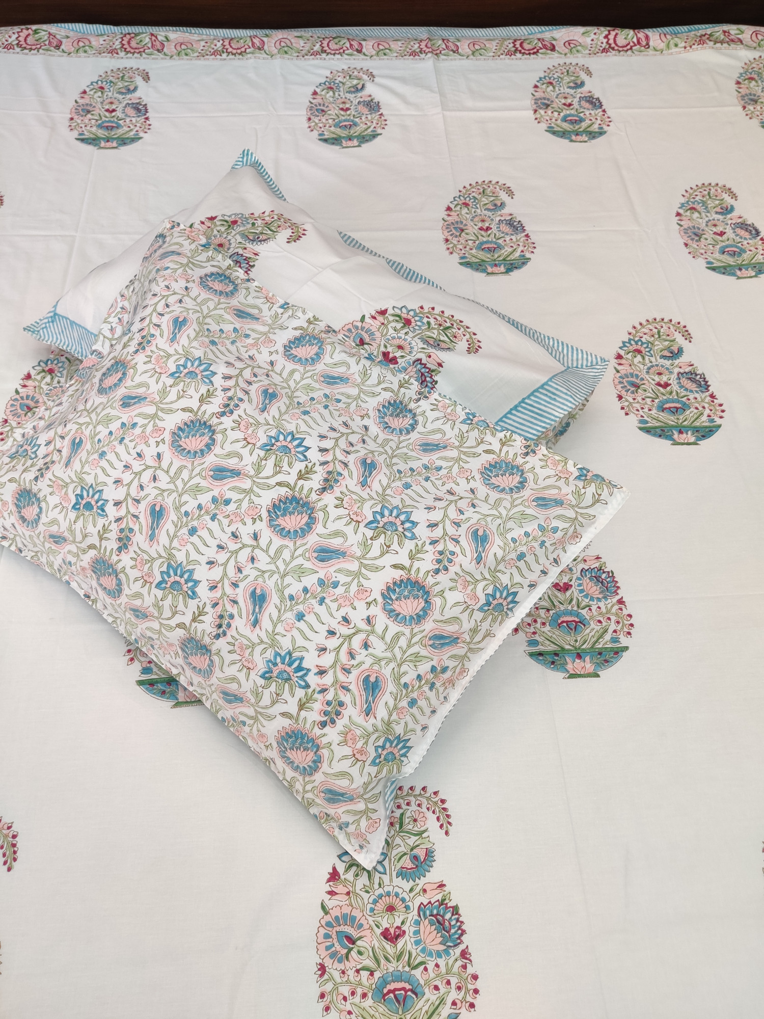 Jaipuri Block Print Bedsheet - Multicolour Kerry Hand Block Print Cotton King Size
