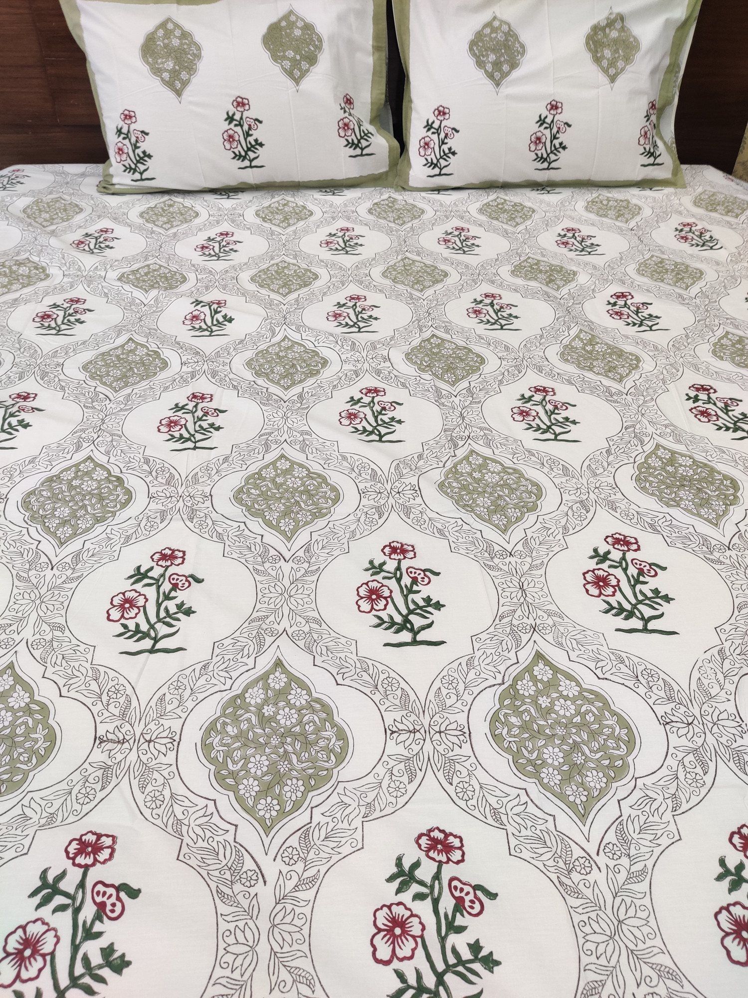 Jaipuri Block Print Bedsheet - Dark Base Whisper Hand Block Print Cotton King Size