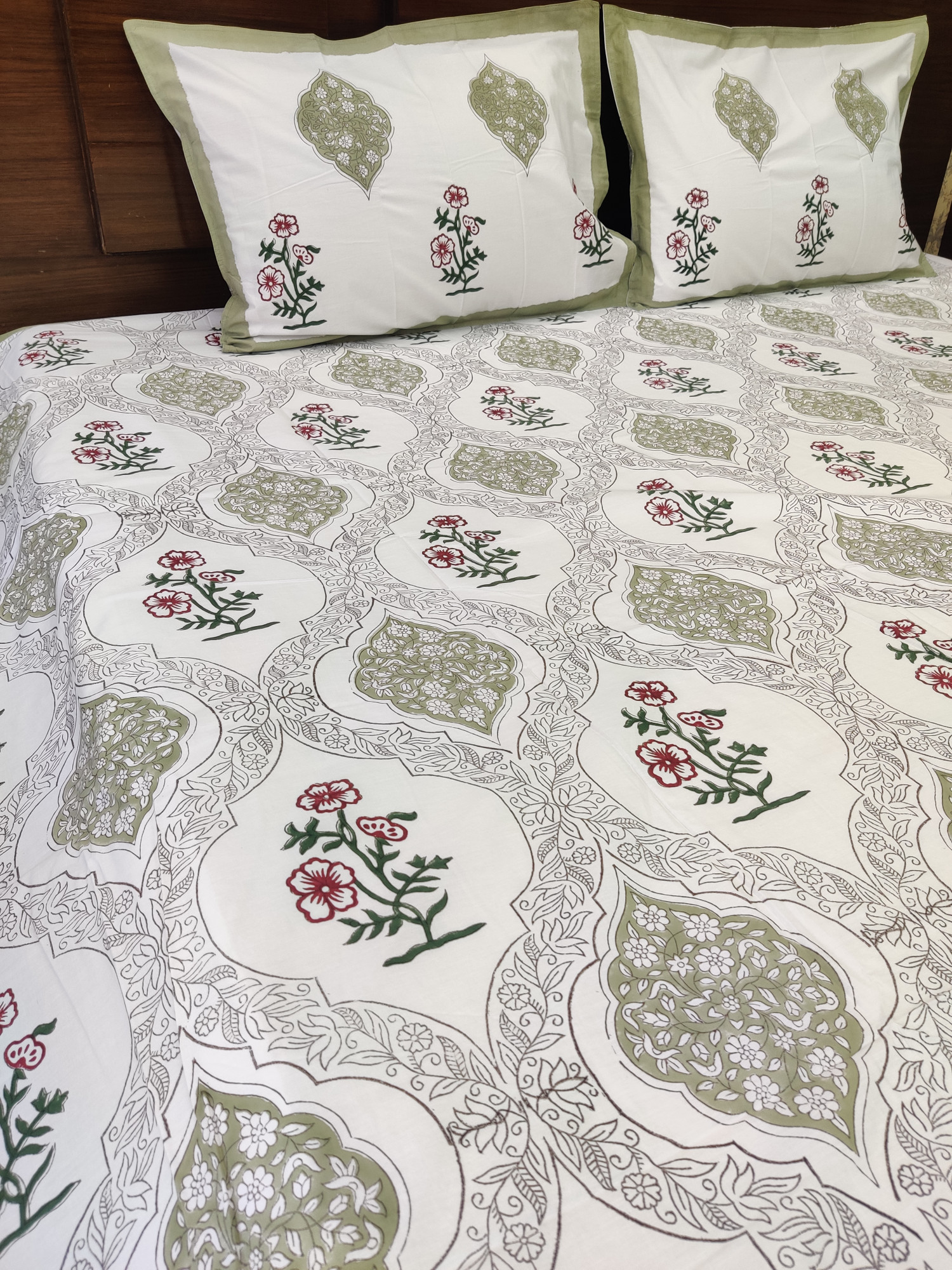 Jaipuri Block Print Bedsheet - Dark Base Whisper Hand Block Print Cotton King Size