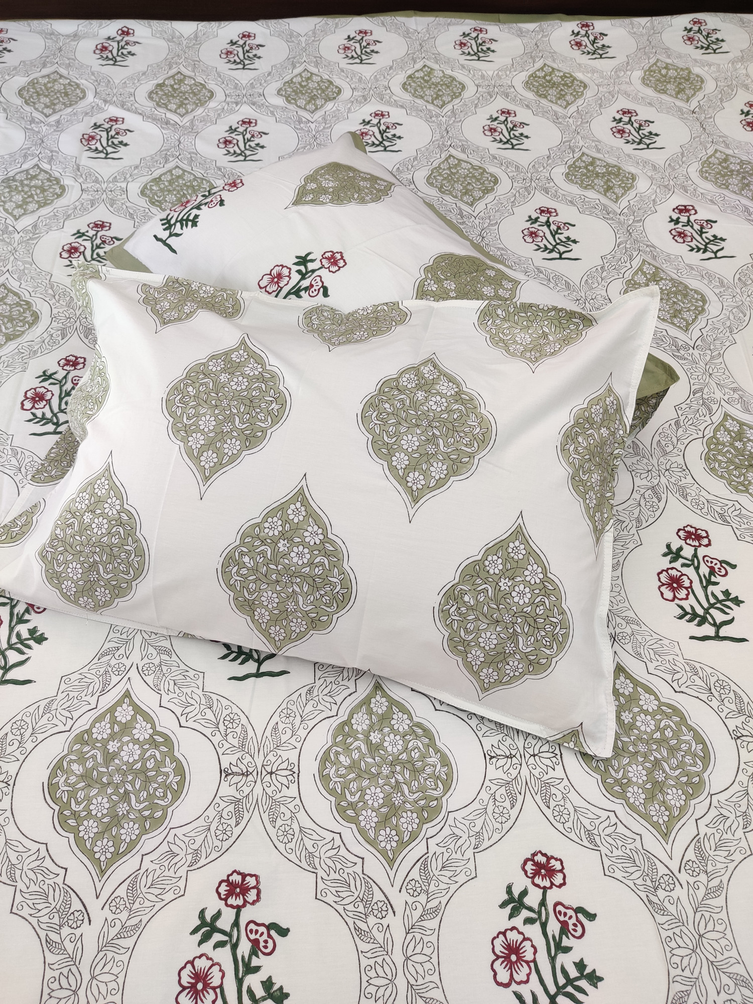 Jaipuri Block Print Bedsheet - Dark Base Whisper Hand Block Print Cotton King Size