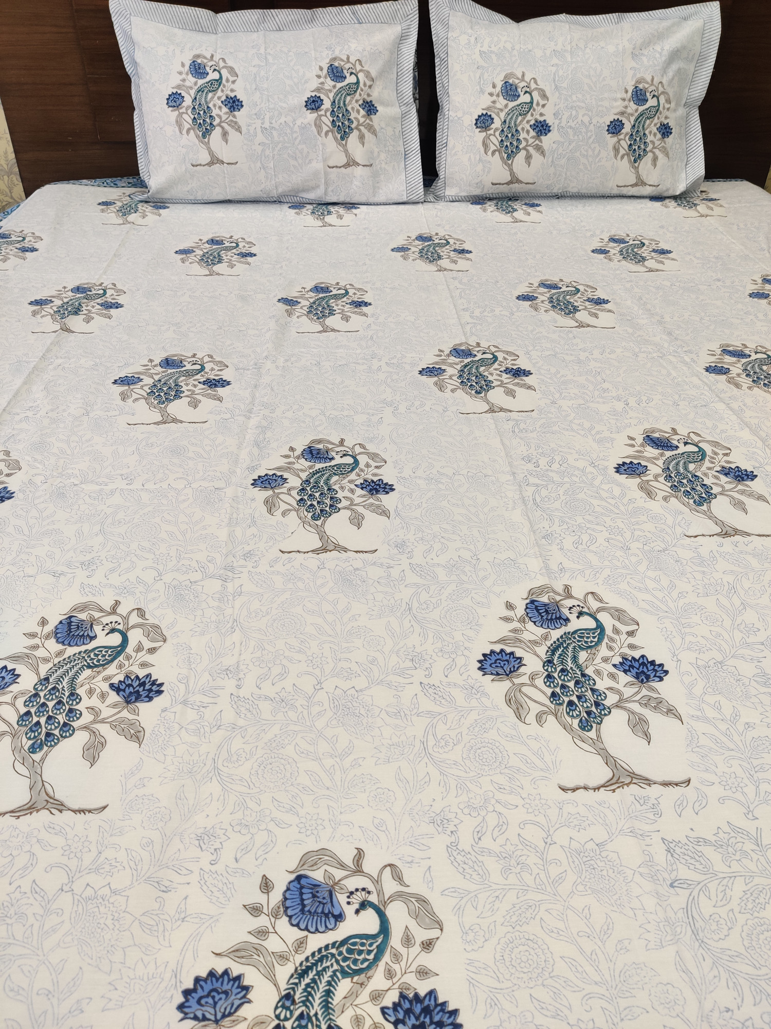 Jaipuri Block Print Bedsheet - Peacock Hand Block Print Cotton King Size