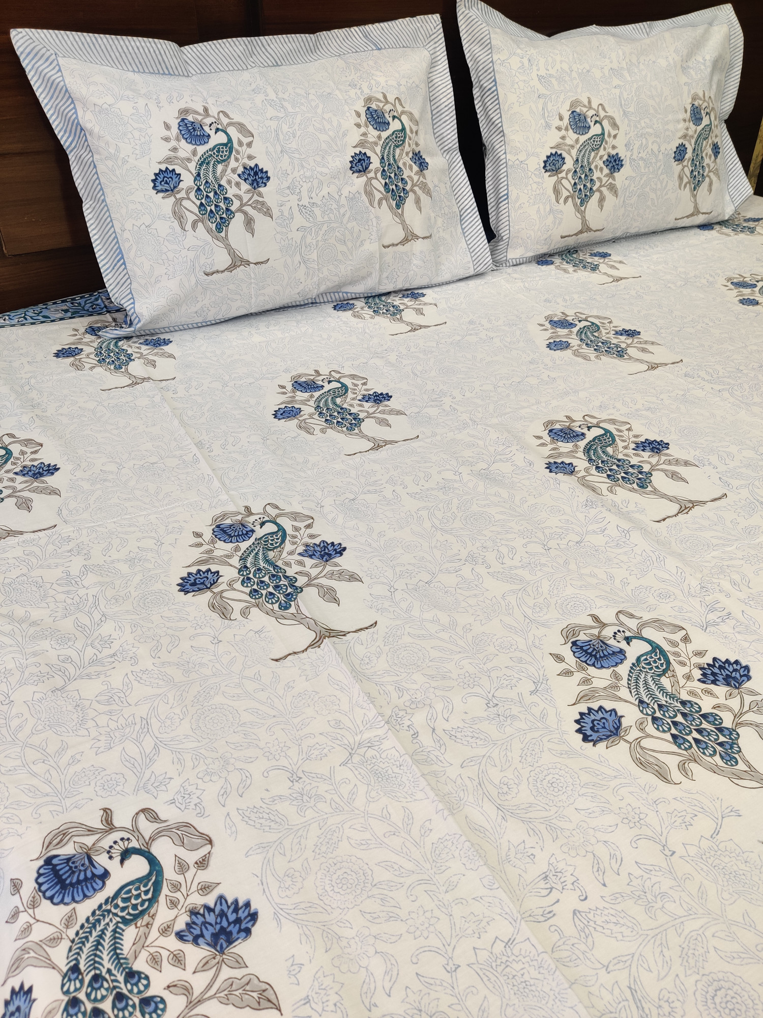 Jaipuri Block Print Bedsheet - Peacock Hand Block Print Cotton King Size