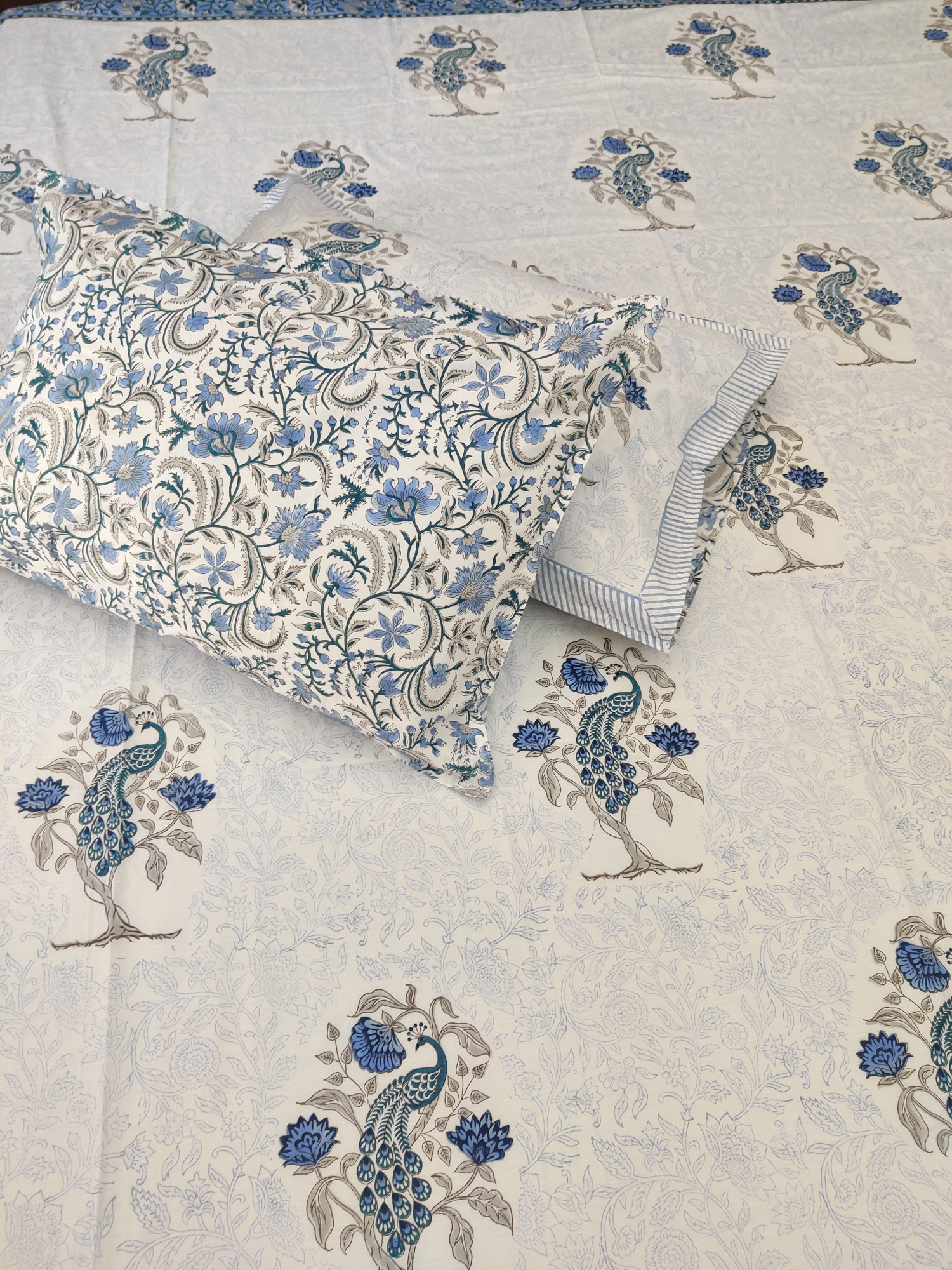 Jaipuri Block Print Bedsheet - Peacock Hand Block Print Cotton King Size