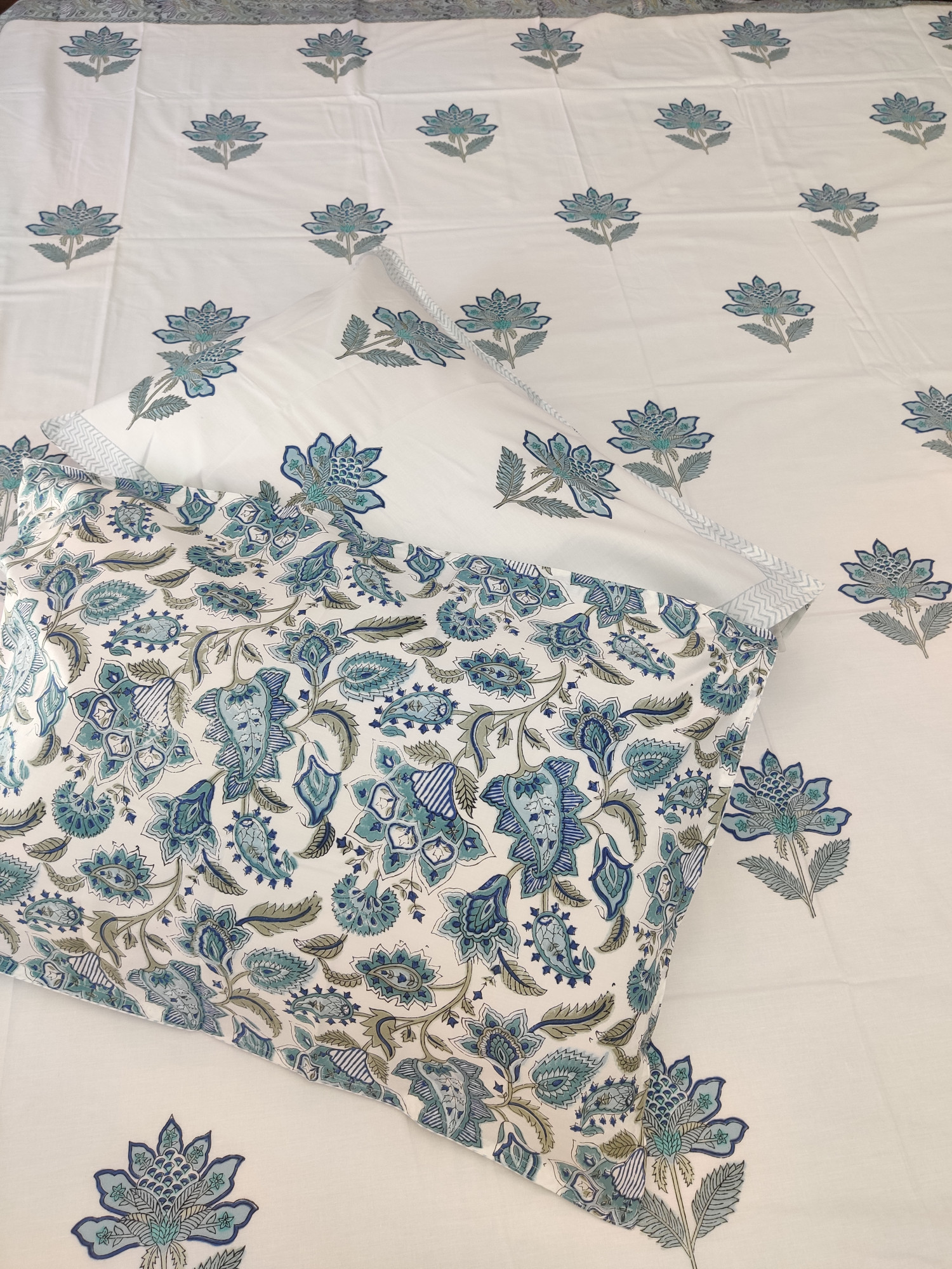 Jaipuri Block Print Bedsheet - Blue Jaal Hand Block Print Cotton Double