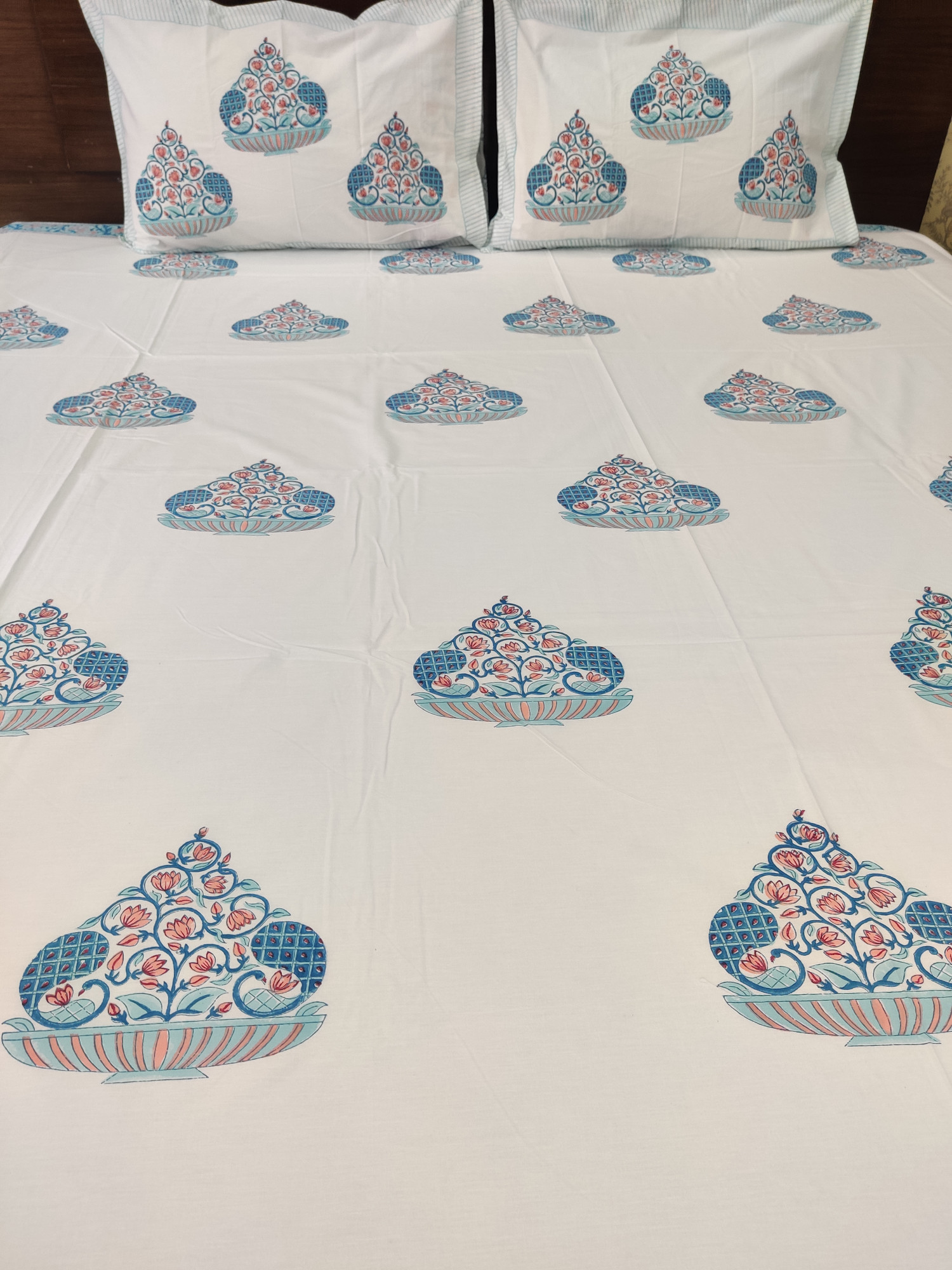 Jaipuri Block Print Bedsheet - Ulta Peacock Hand Block Print Cotton Double