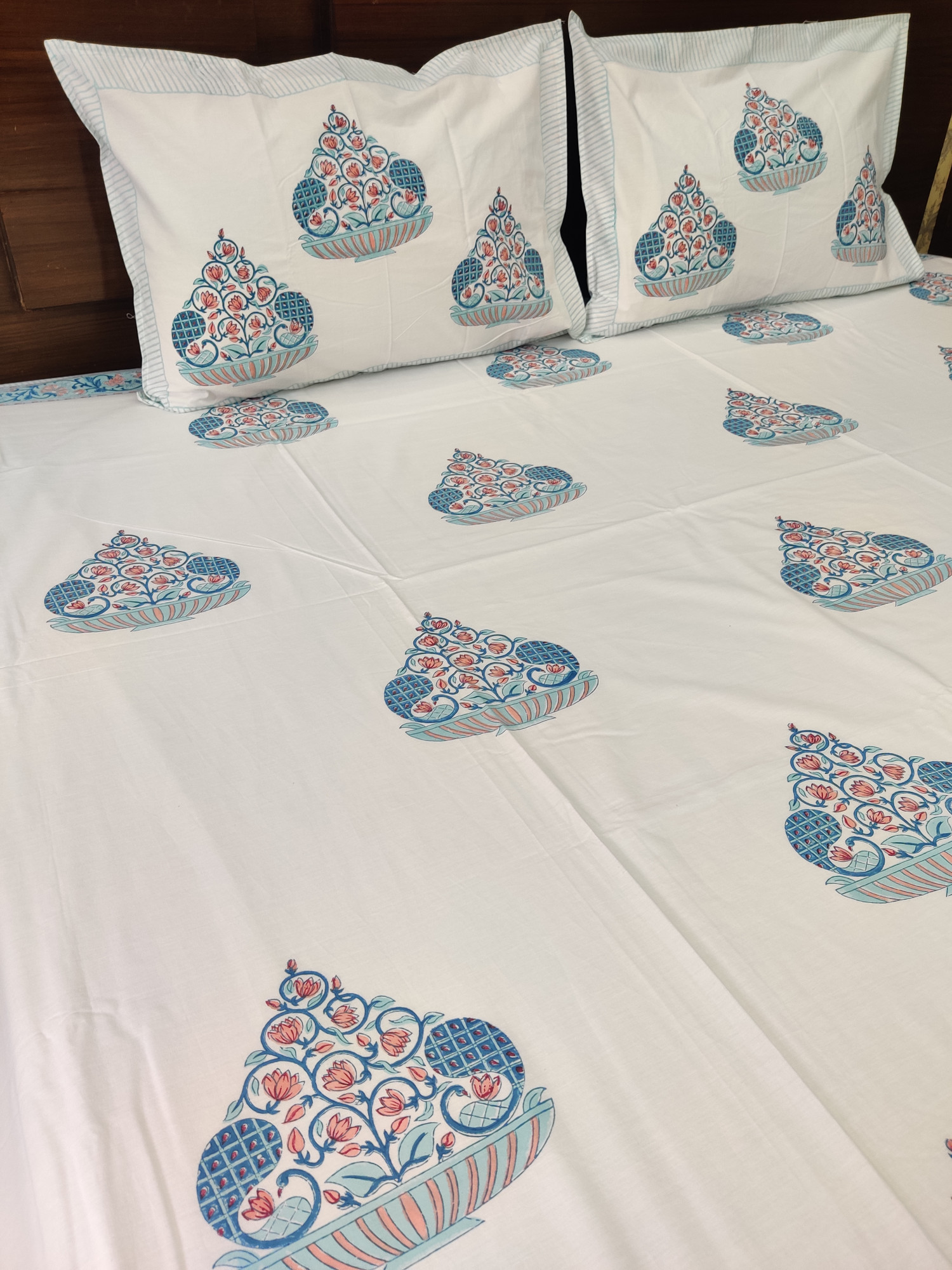 Jaipuri Block Print Bedsheet - Ulta Peacock Hand Block Print Cotton Double