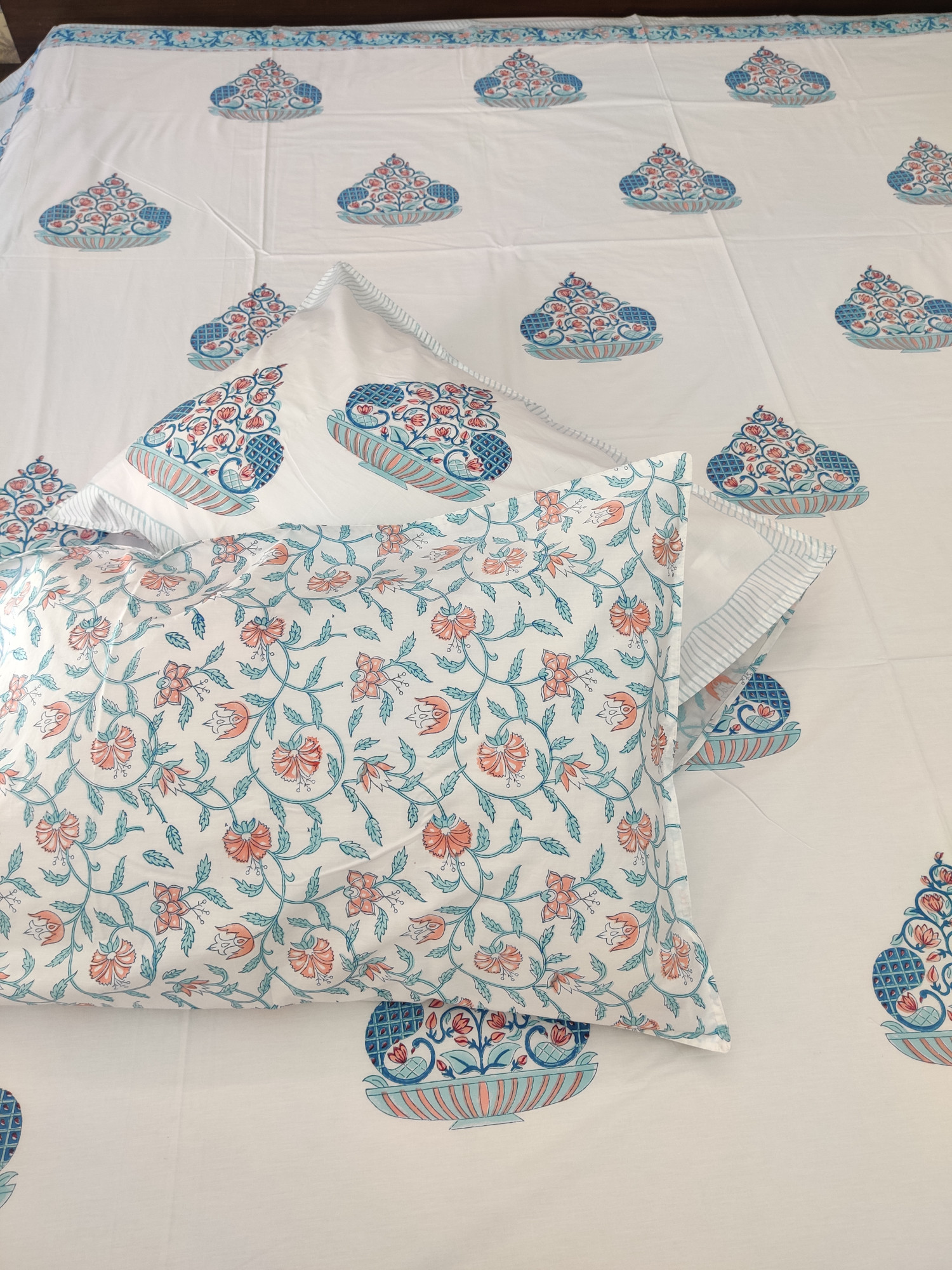 Jaipuri Block Print Bedsheet - Ulta Peacock Hand Block Print Cotton Double