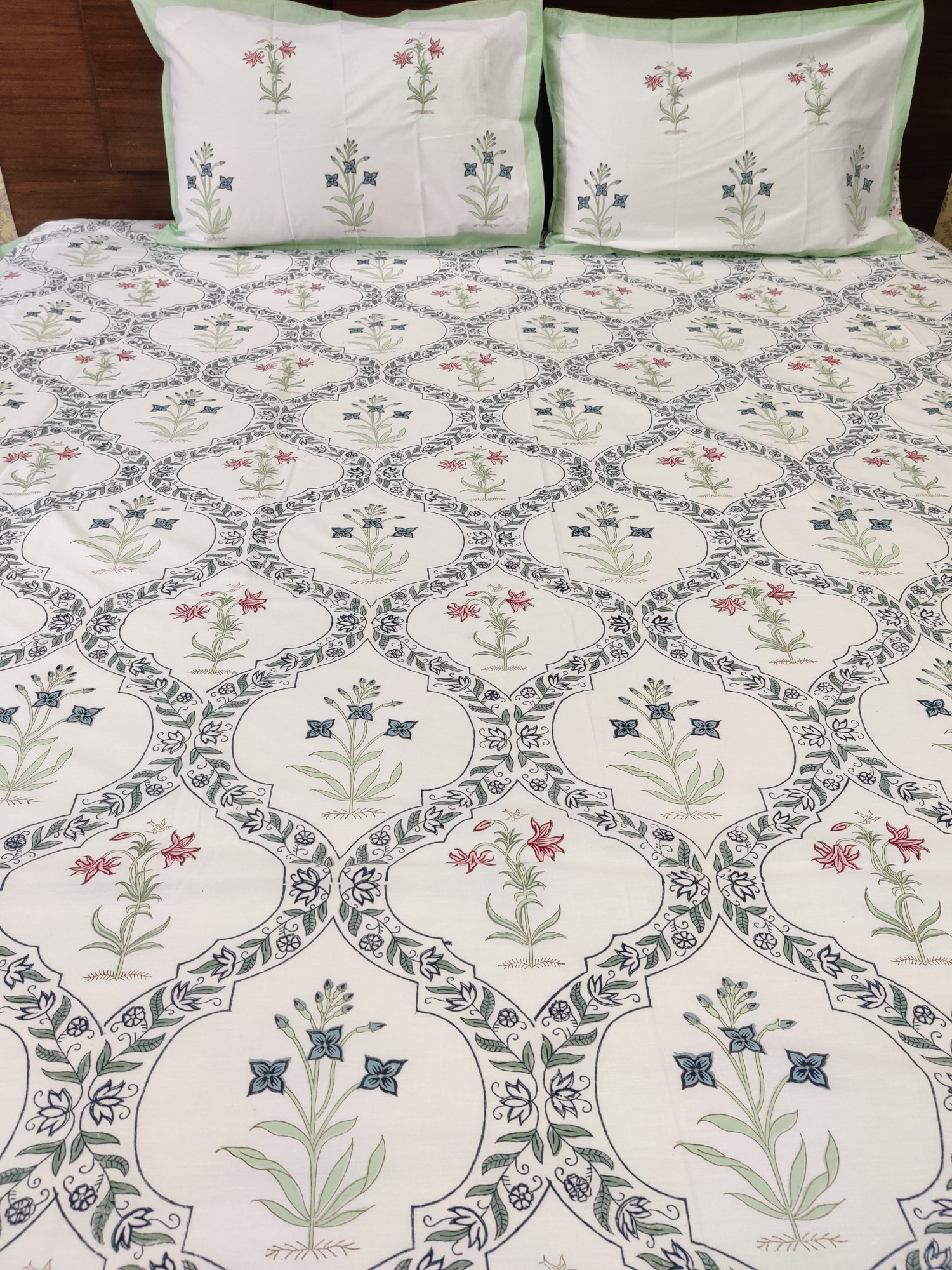 Jaipuri Block Print Bedsheet - Multi Jaal Hand Block Print Cotton Double