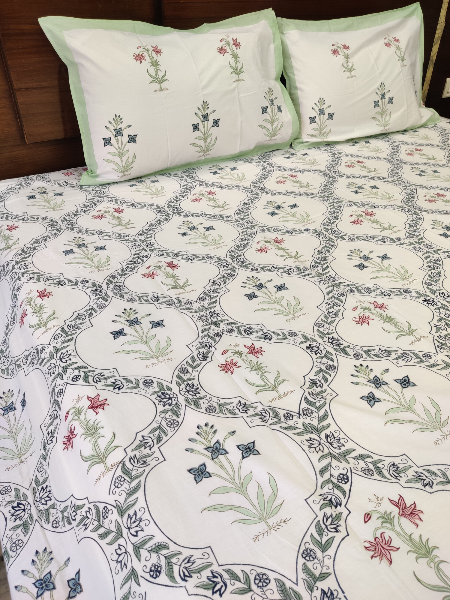 Jaipuri Block Print Bedsheet - Multi Jaal Hand Block Print Cotton Double