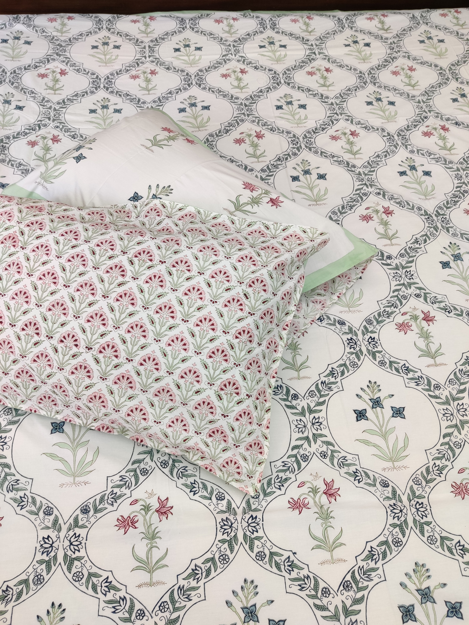 Jaipuri Block Print Bedsheet - Multi Jaal Hand Block Print Cotton Double