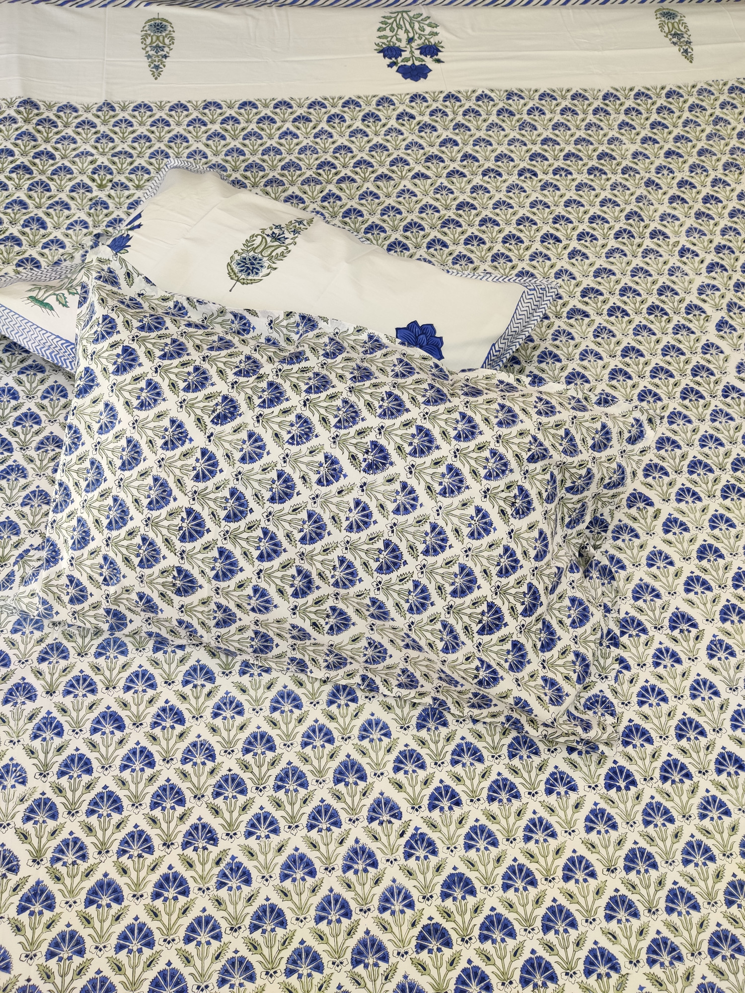 Jaipuri Block Print Bedsheet - Blue Magnolia Hand Block Print Cotton King Size