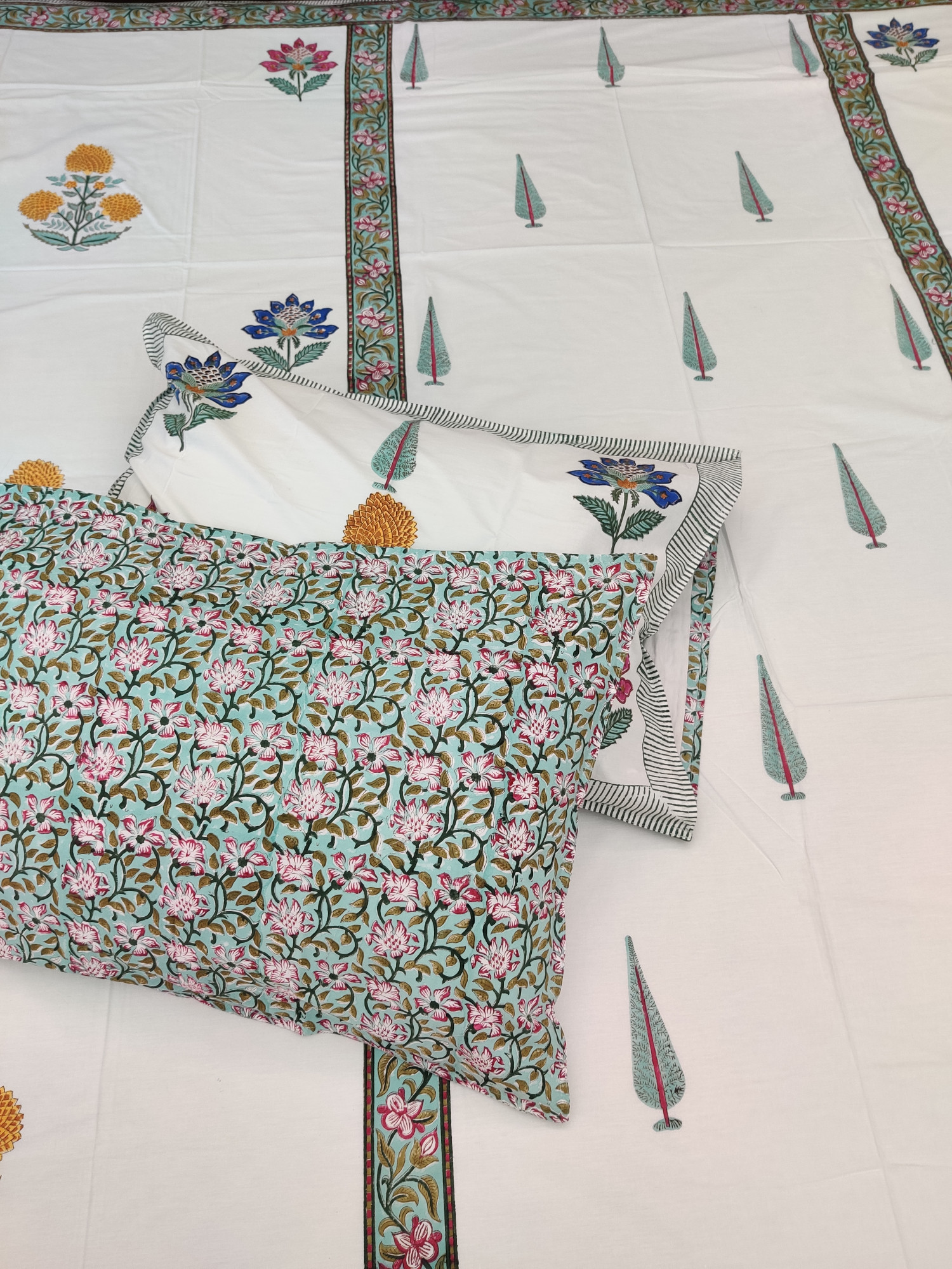 Jaipuri Block Print Bedsheet - Char Boota Hand Block Print Cotton King Size
