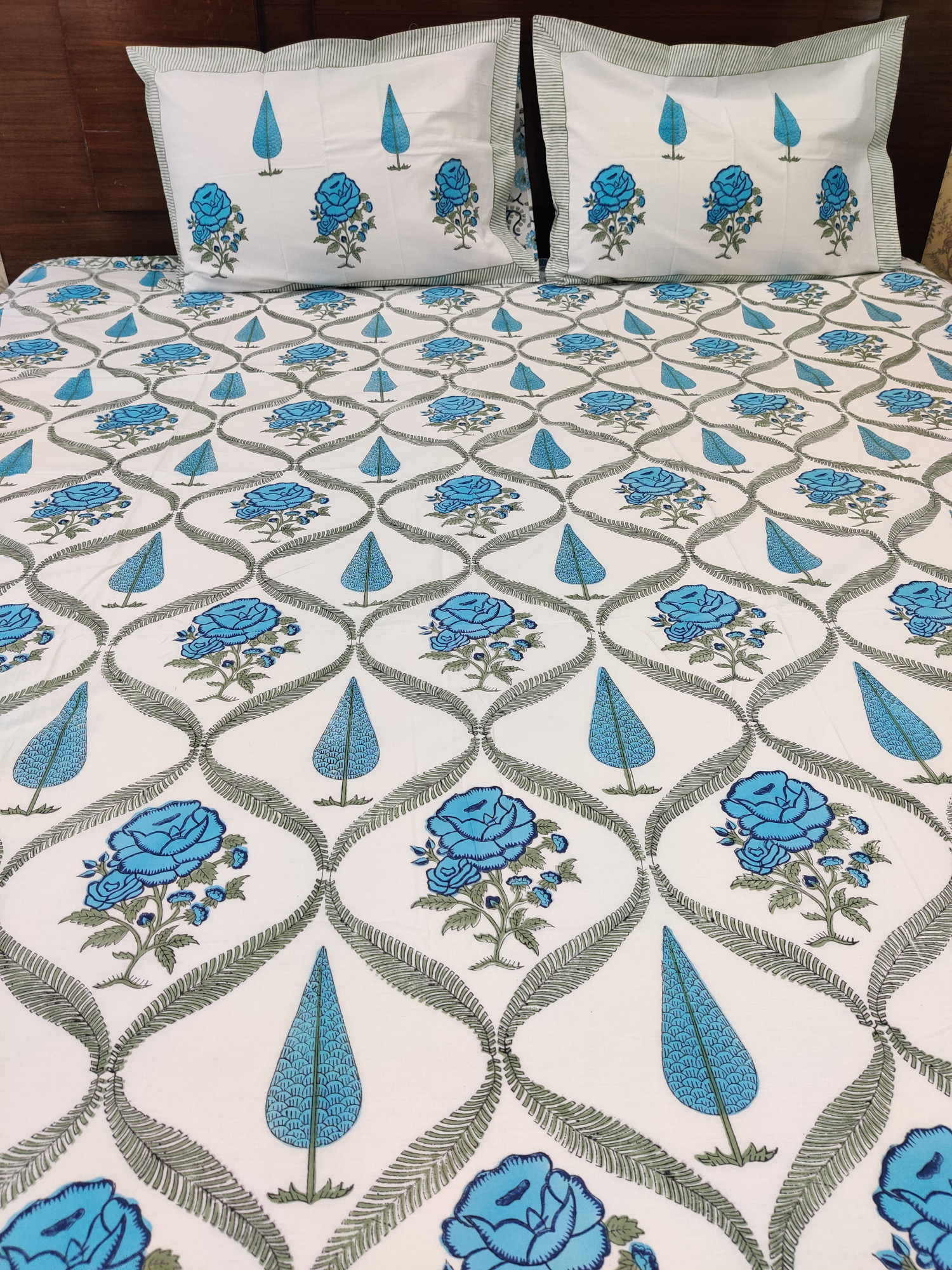 Jaipuri Block Print Bedsheet - Rose Boota Hand Block Print Cotton King Size