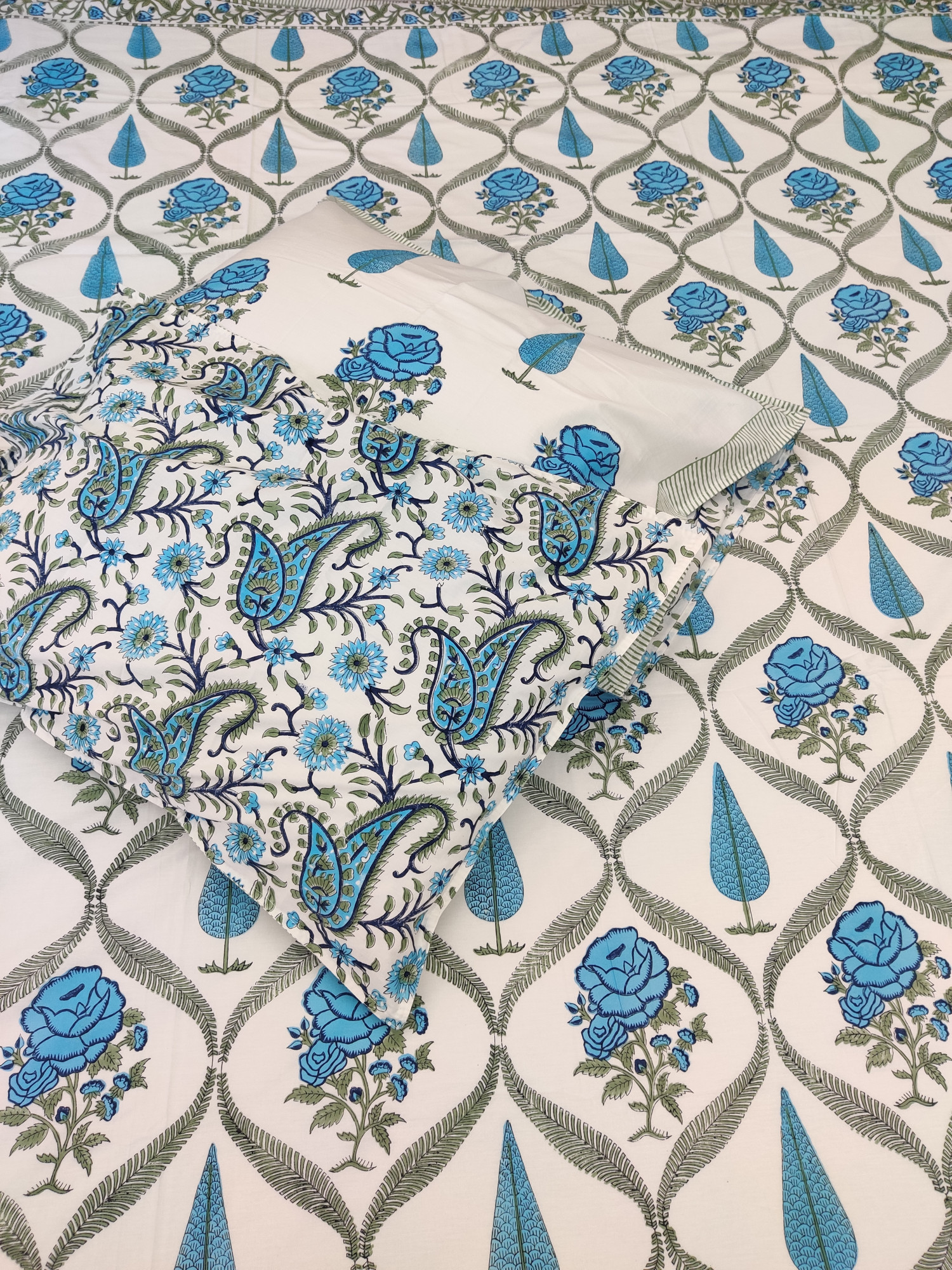 Jaipuri Block Print Bedsheet - Rose Boota Hand Block Print Cotton King Size