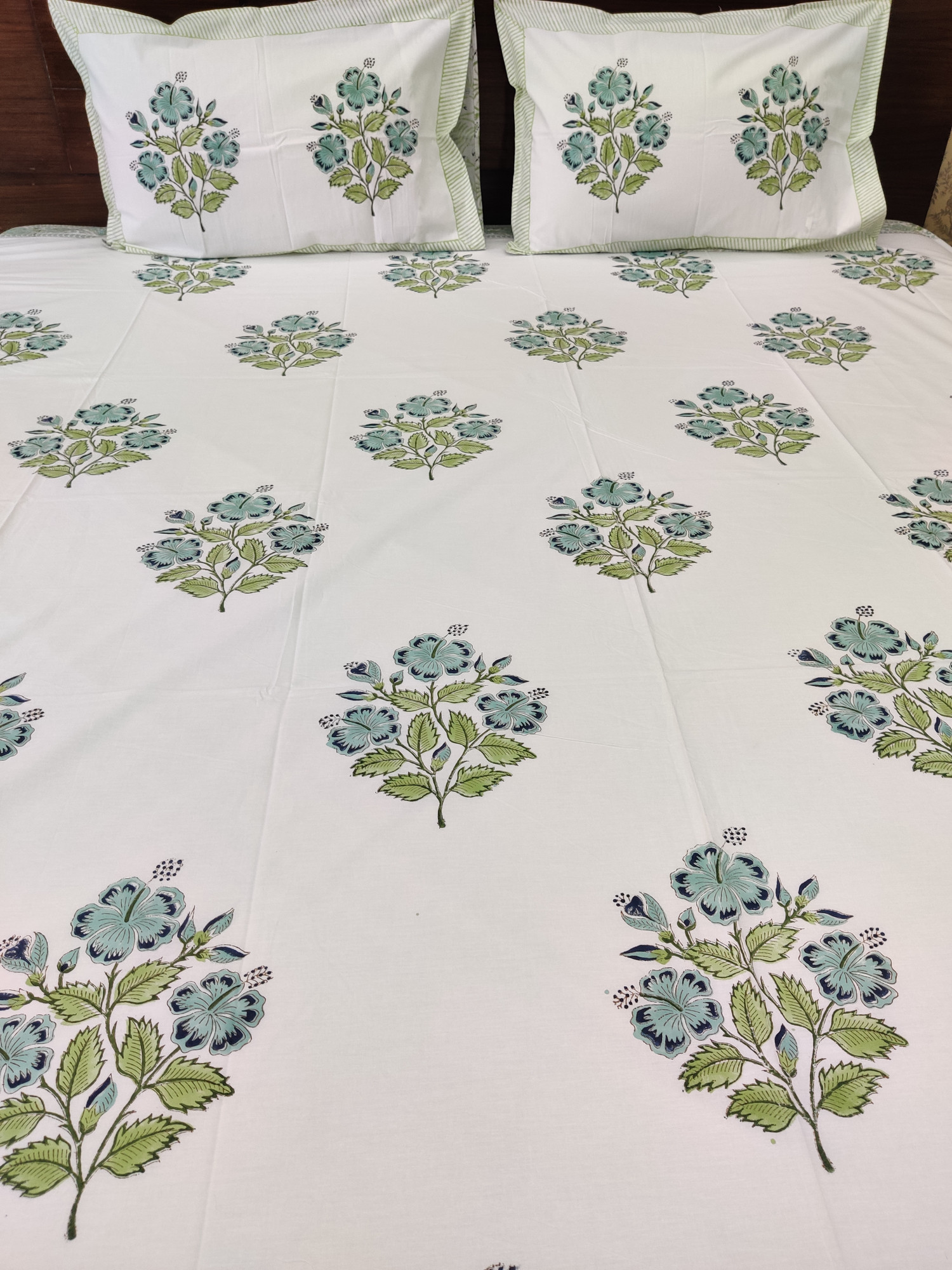 Jaipuri Block Print Bedsheet - Blue Buds Hand Block Print Cotton King Size