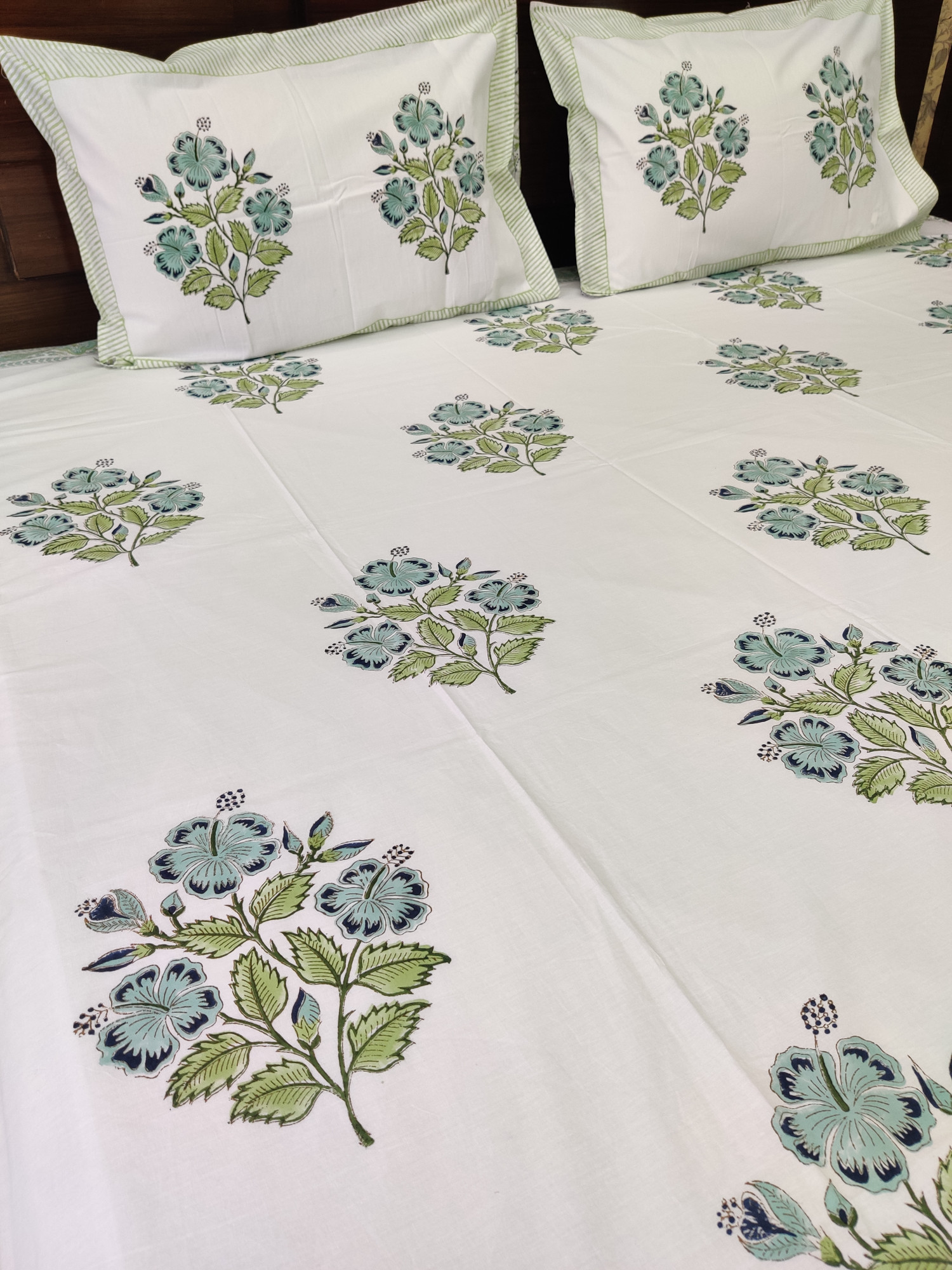 Jaipuri Block Print Bedsheet - Blue Buds Hand Block Print Cotton King Size