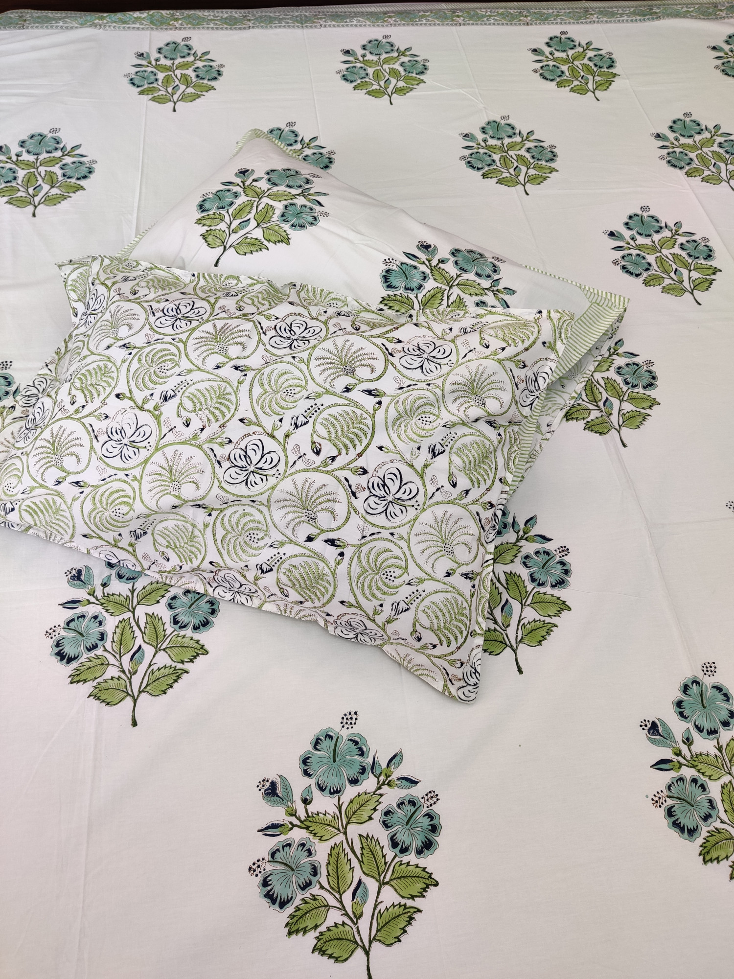 Jaipuri Block Print Bedsheet - Blue Buds Hand Block Print Cotton King Size