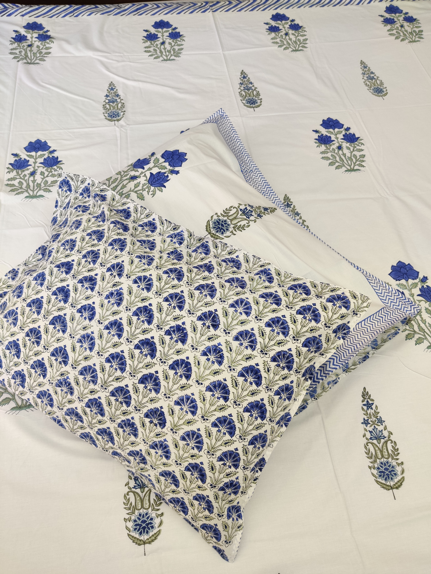 Jaipuri Block Print Bedsheet - Blue Double Motif Hand Block Print Cotton Double