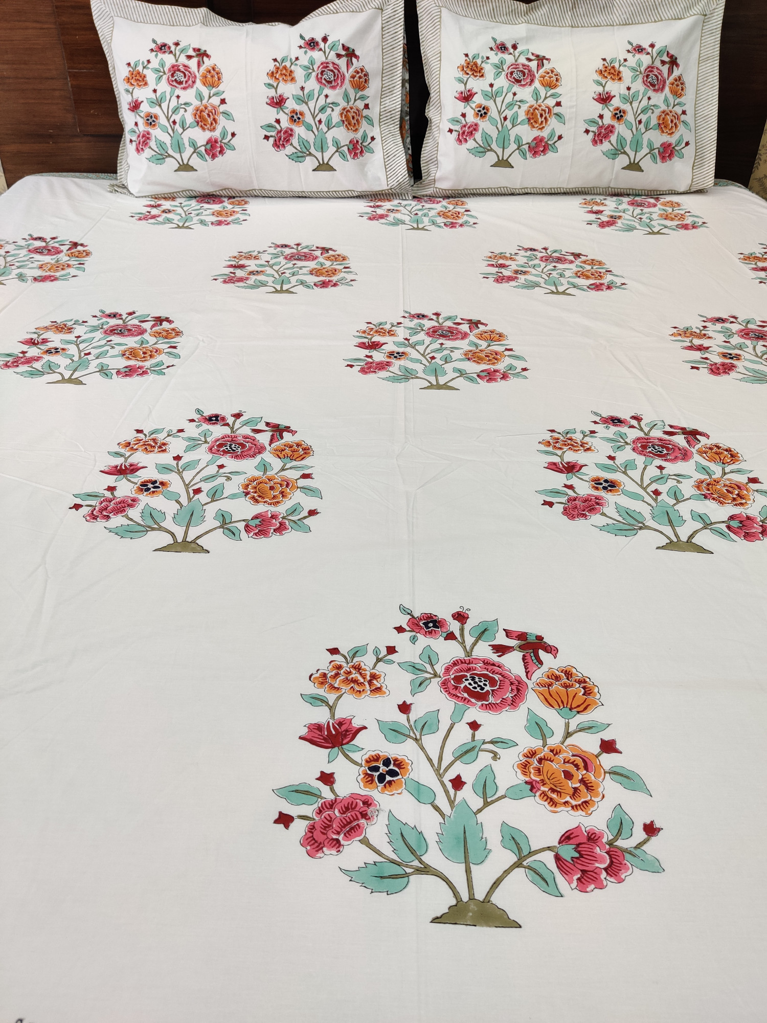 Jaipuri Block Print Bedsheet - Multicoloured Mughal Hand Block Print Cotton King Size