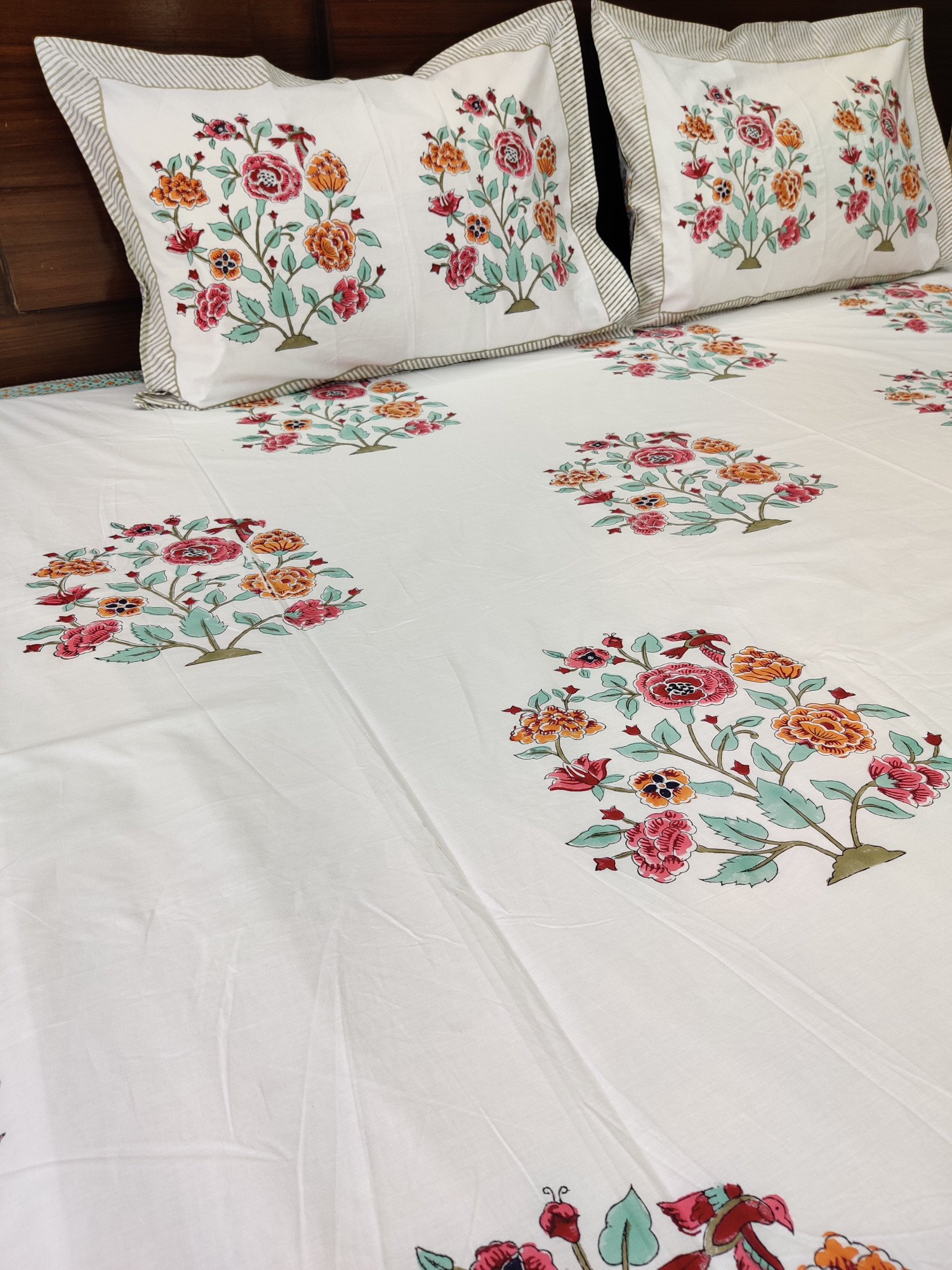 Jaipuri Block Print Bedsheet - Multicoloured Mughal Hand Block Print Cotton King Size