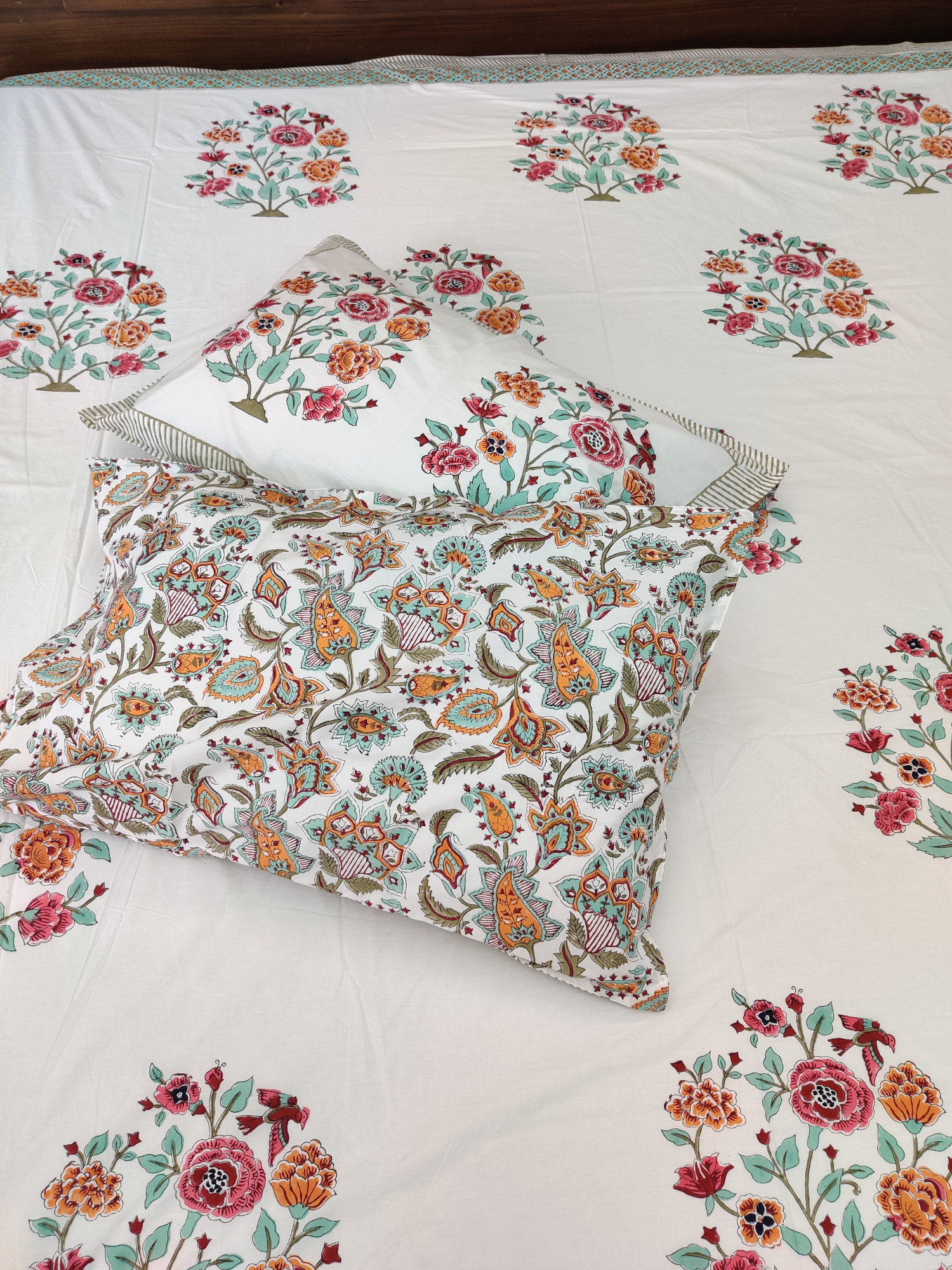 Jaipuri Block Print Bedsheet - Multicoloured Mughal Hand Block Print Cotton King Size