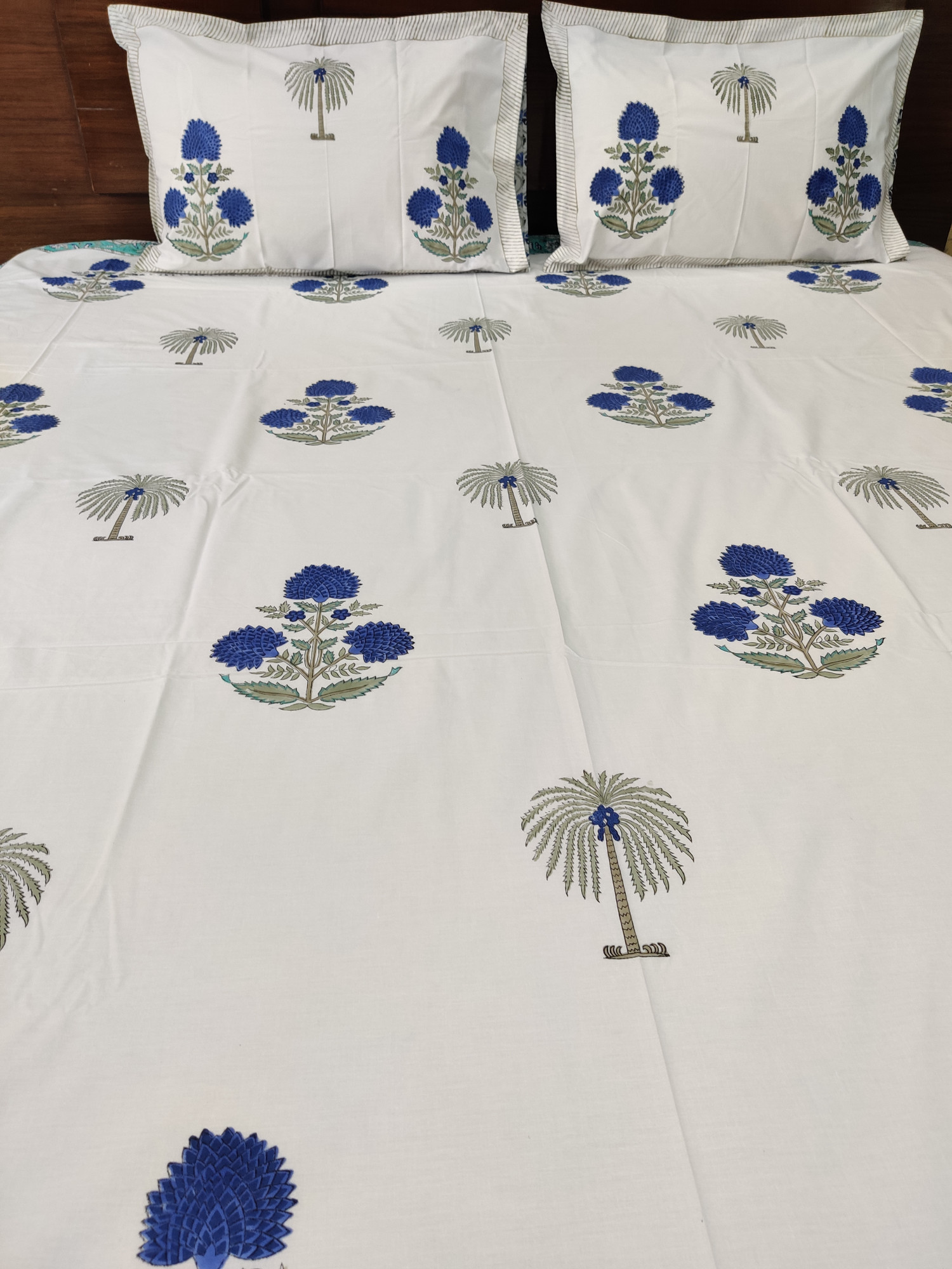 Jaipuri Block Print Bedsheet - Palm Hand Block Print Cotton King Size