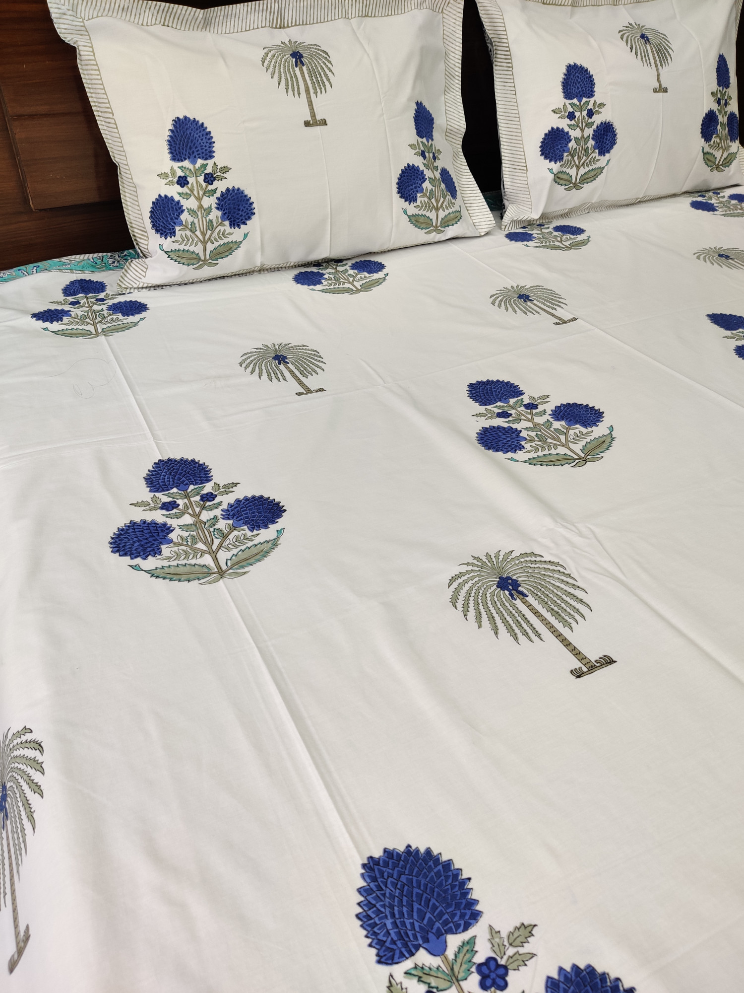 Jaipuri Block Print Bedsheet - Palm Hand Block Print Cotton King Size