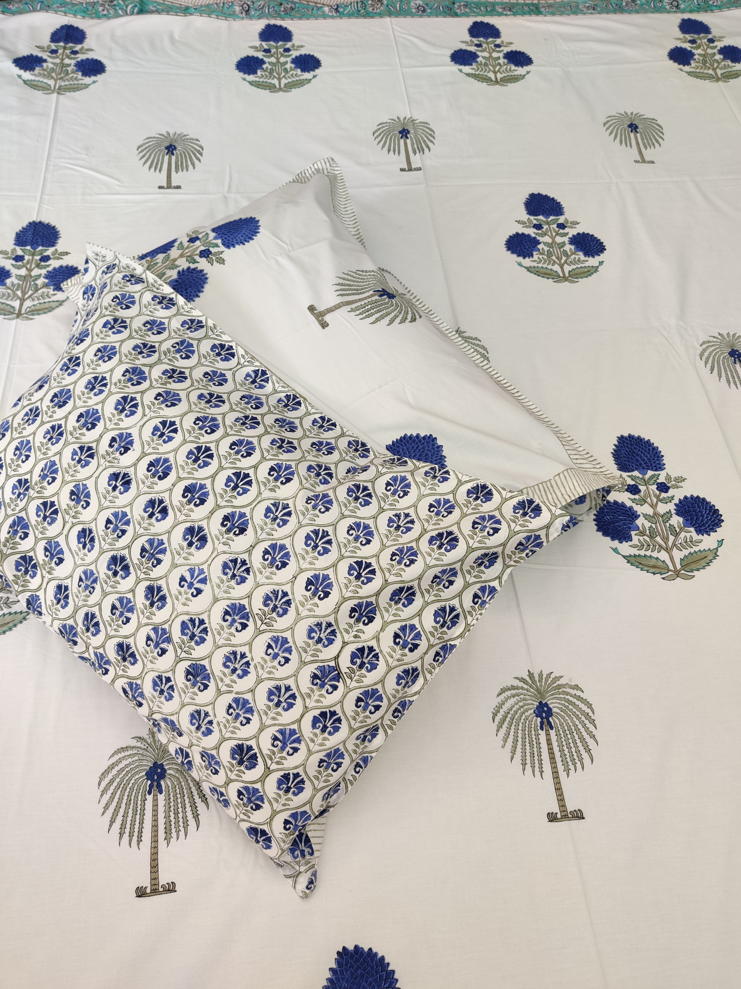 Jaipuri Block Print Bedsheet - Palm Hand Block Print Cotton King Size