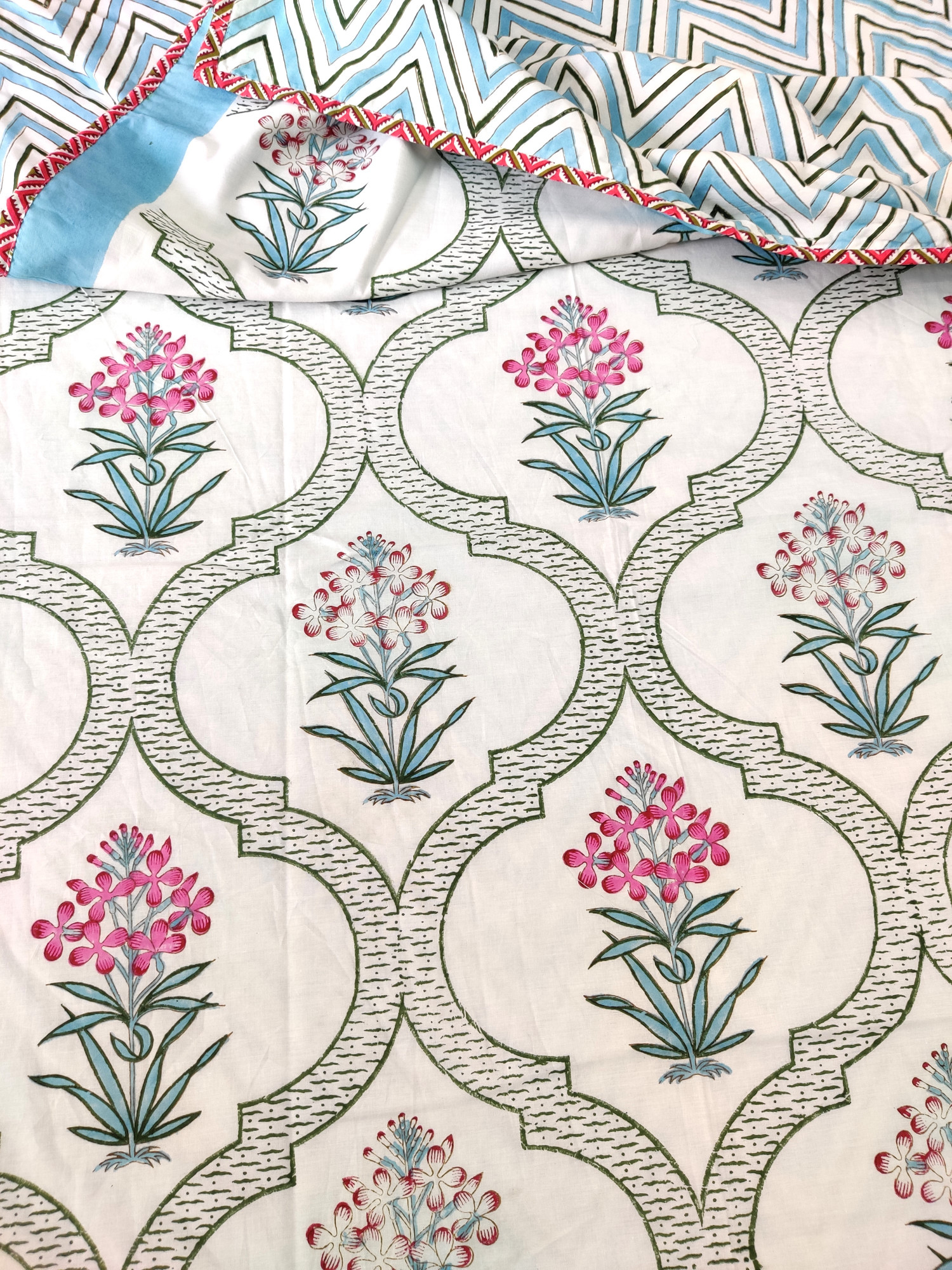 Block Print Dohar - Floral Whisper Hand Block Print Mulmul Cotton Jaipuri