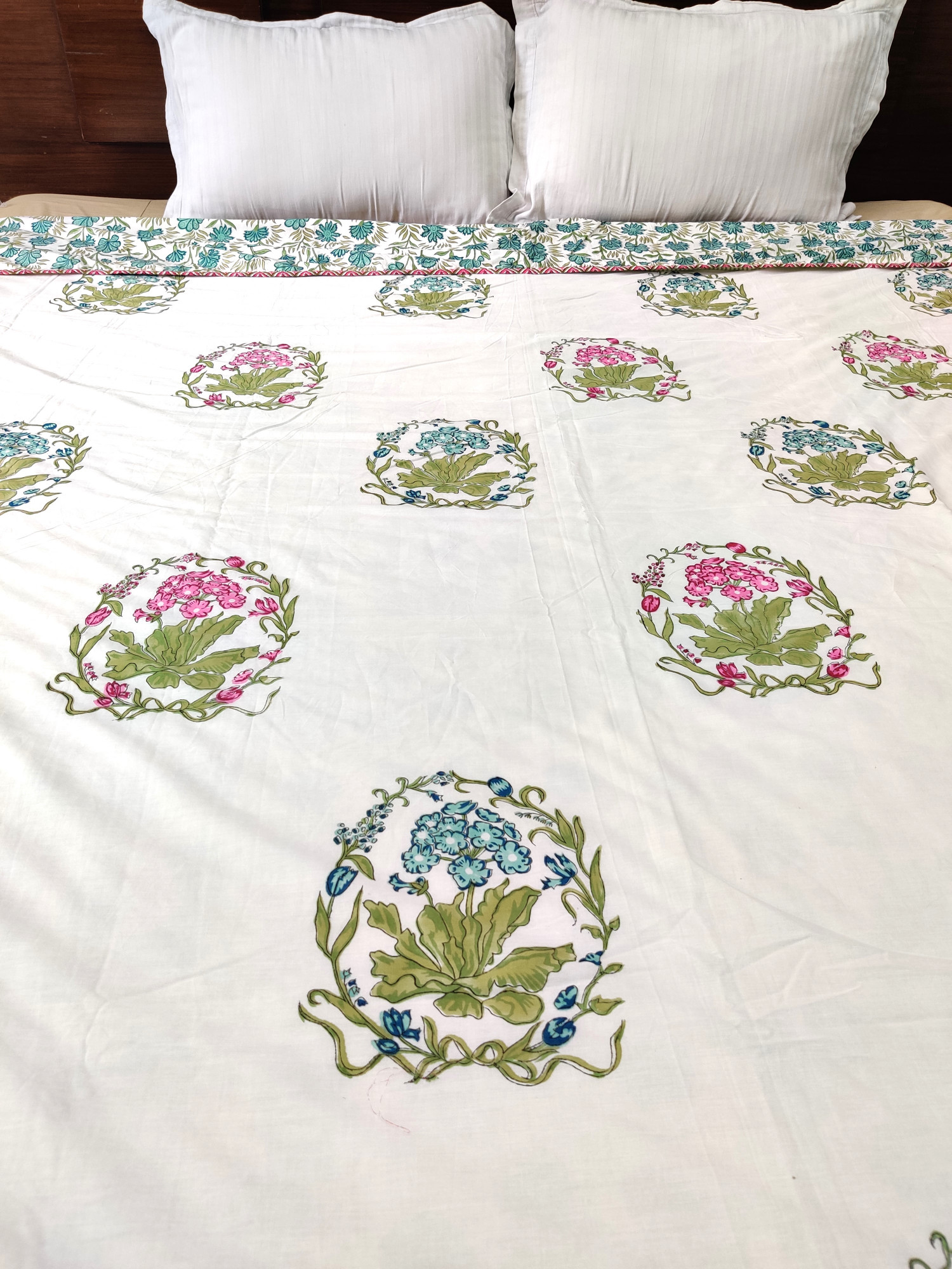Block Print Dohar - Aqua Multiblock Hand Block Print Mulmul Cotton Jaipuri