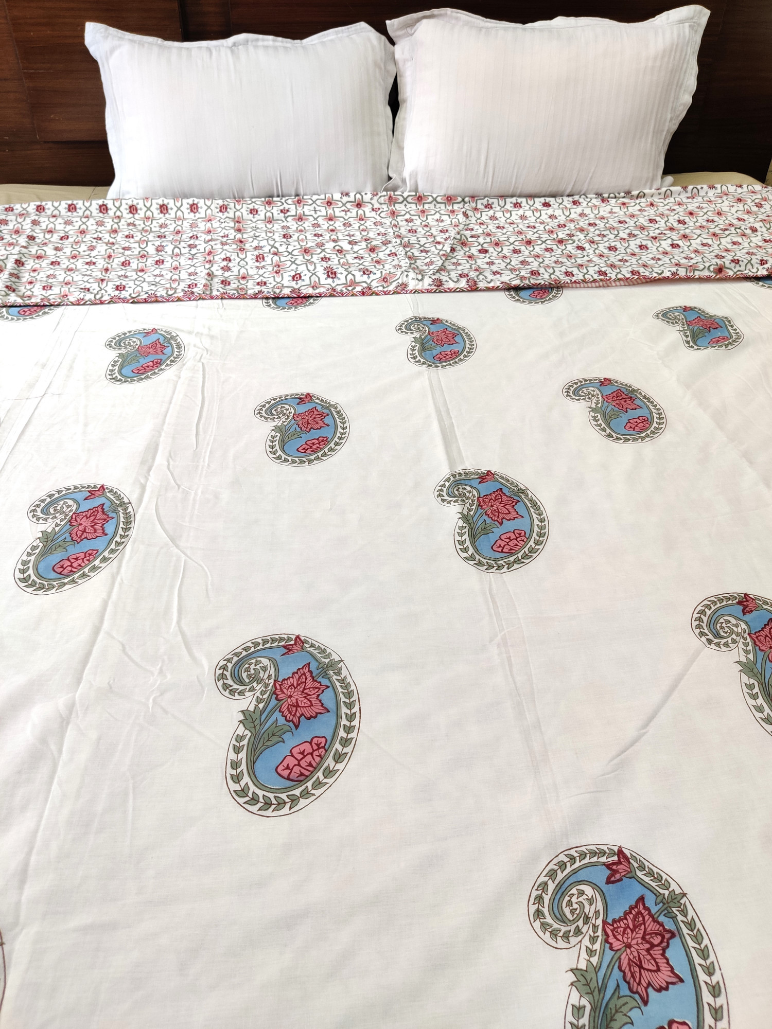 Block Print Dohar - Peach Kerry Hand Block Print Percale Cotton Jaipuri