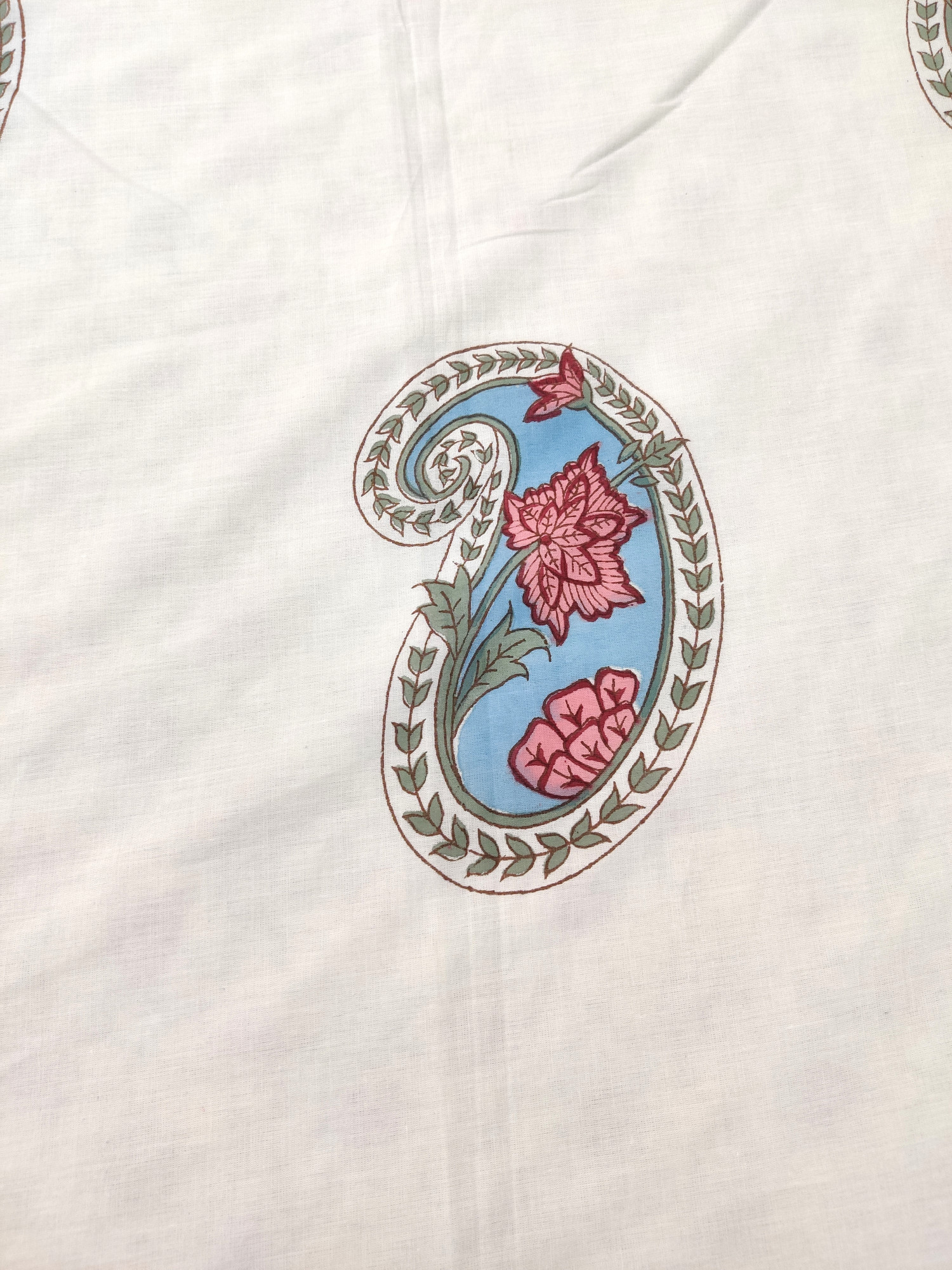 Block Print Dohar - Peach Kerry Hand Block Print Percale Cotton Jaipuri