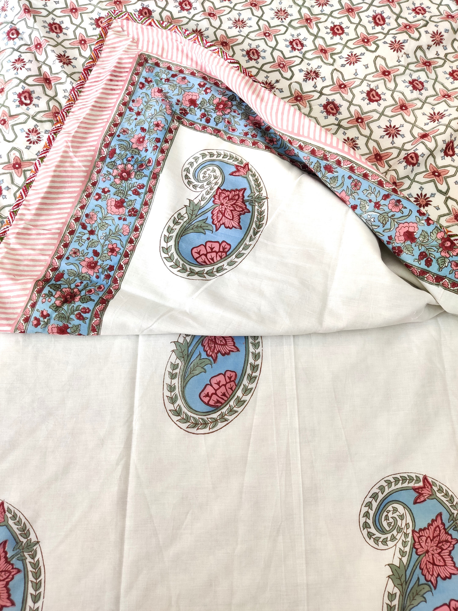 Block Print Dohar - Peach Kerry Hand Block Print Percale Cotton Jaipuri