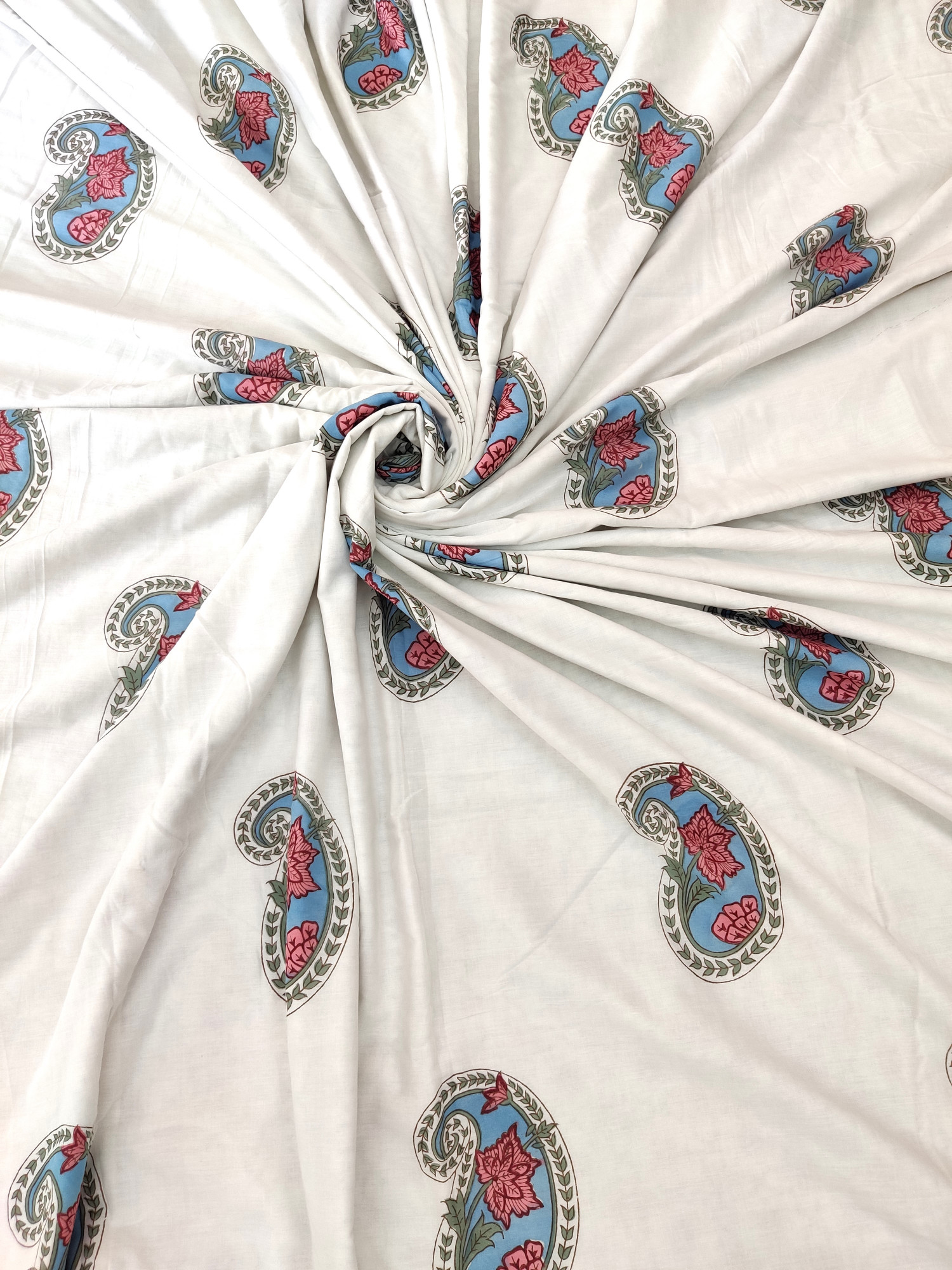 Block Print Dohar - Peach Kerry Hand Block Print Percale Cotton Jaipuri
