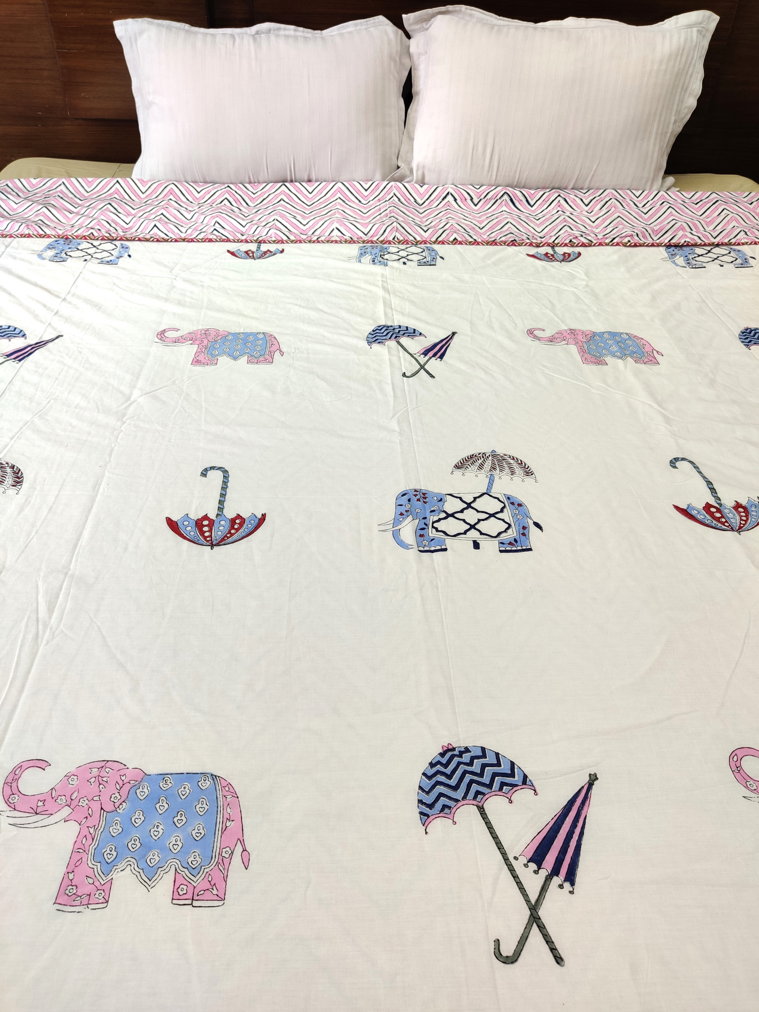 Block Print Dohar - Chatri Haathi Hand Block Print Mulmul Cotton Jaipuri