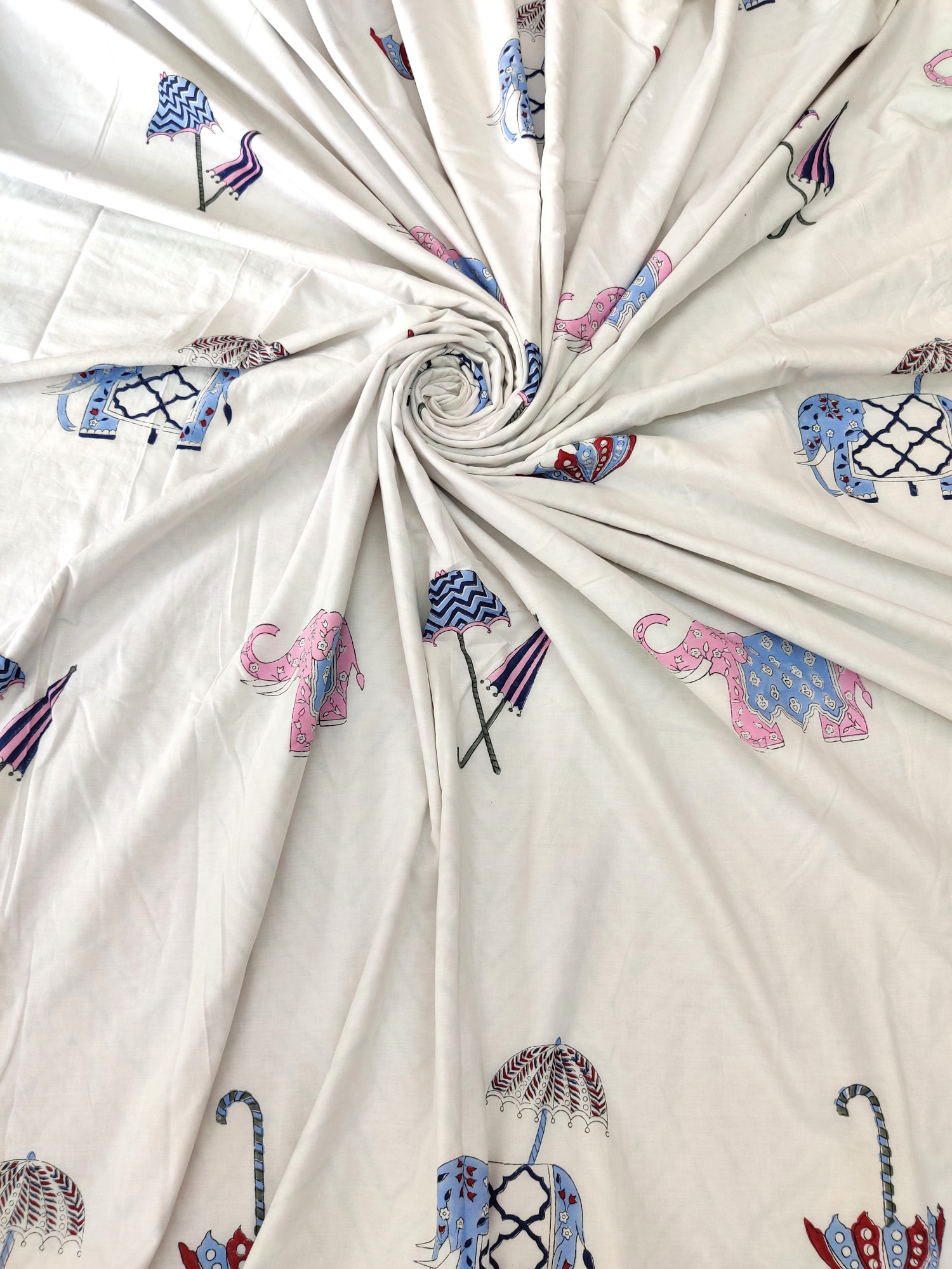 Block Print Dohar - Chatri Haathi Hand Block Print Mulmul Cotton Jaipuri