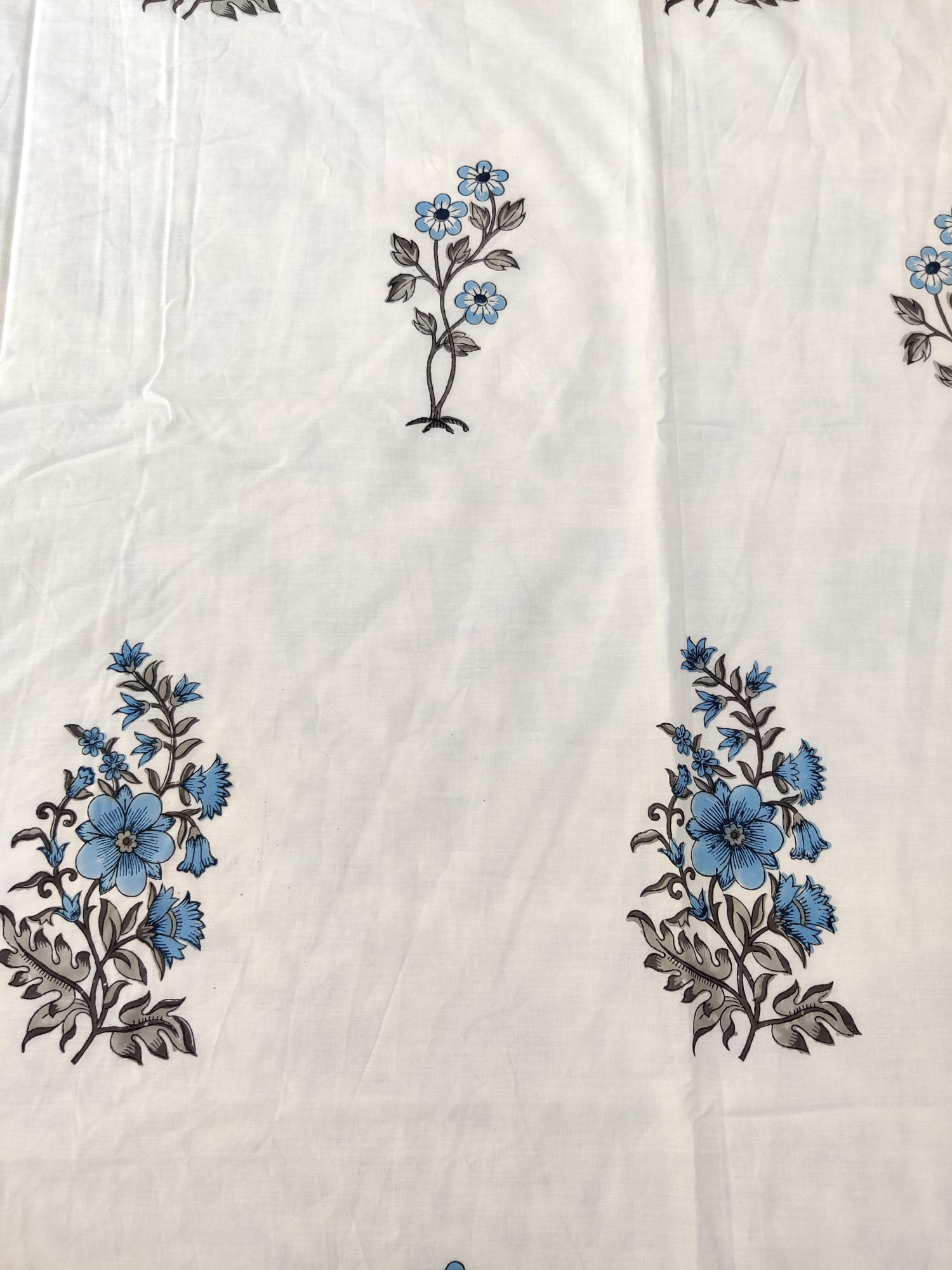 Block Print Dohar - Blue Floral Cotton Hand Block Print Jaipuri