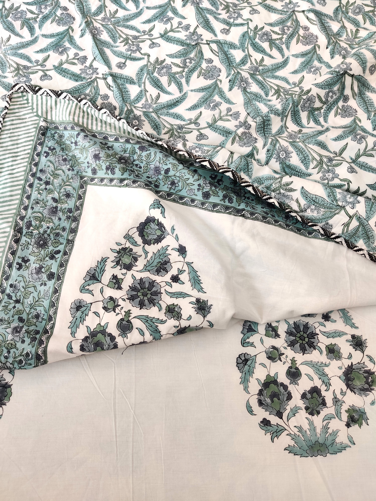 Block Print Dohar - Grey Floral Boota Hand Block Print Premium Cotton Jaipuri