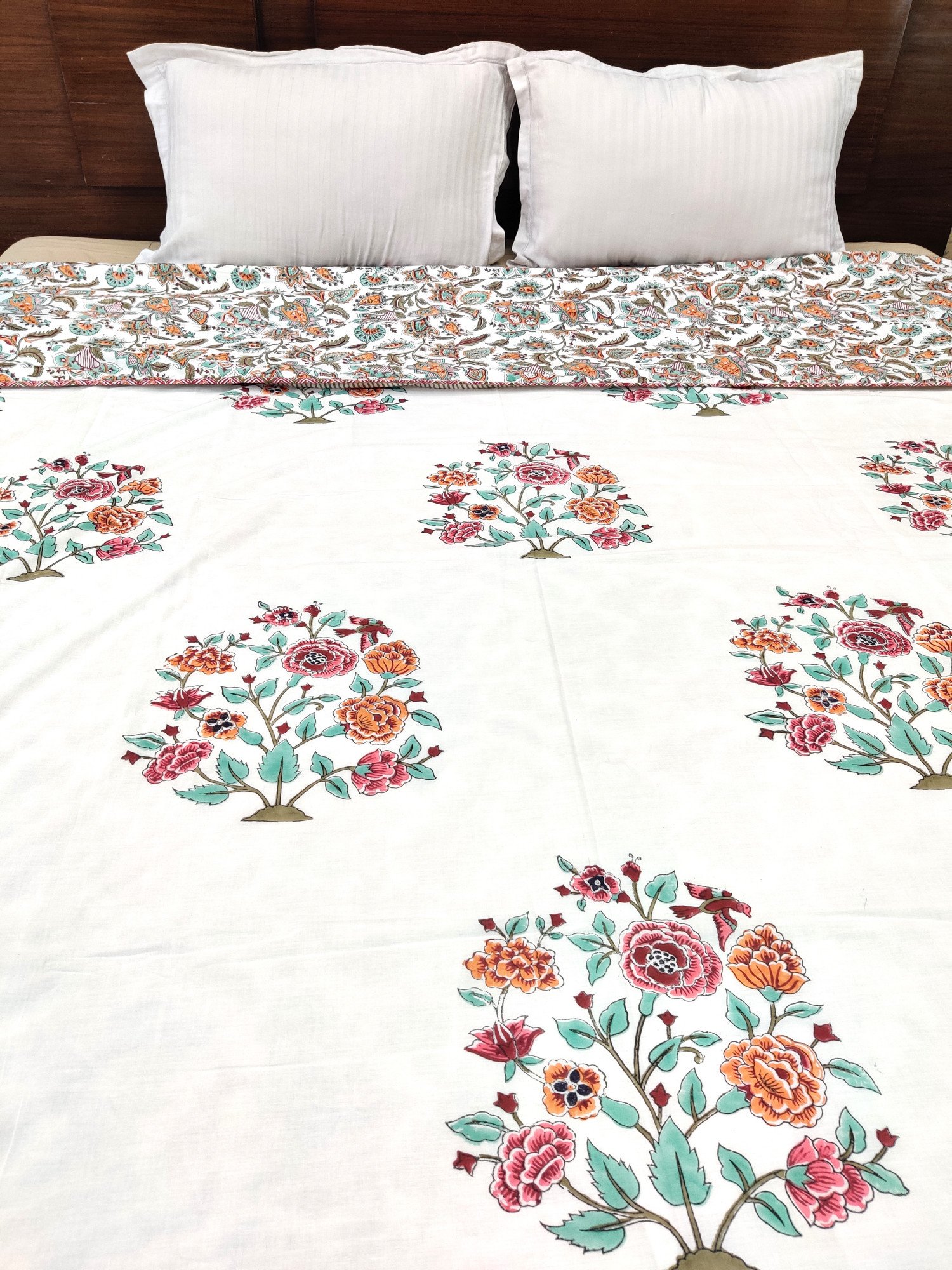 Block Print Dohar - Multicoloured Mughal Hand Block Print Mulmul Jaipuri