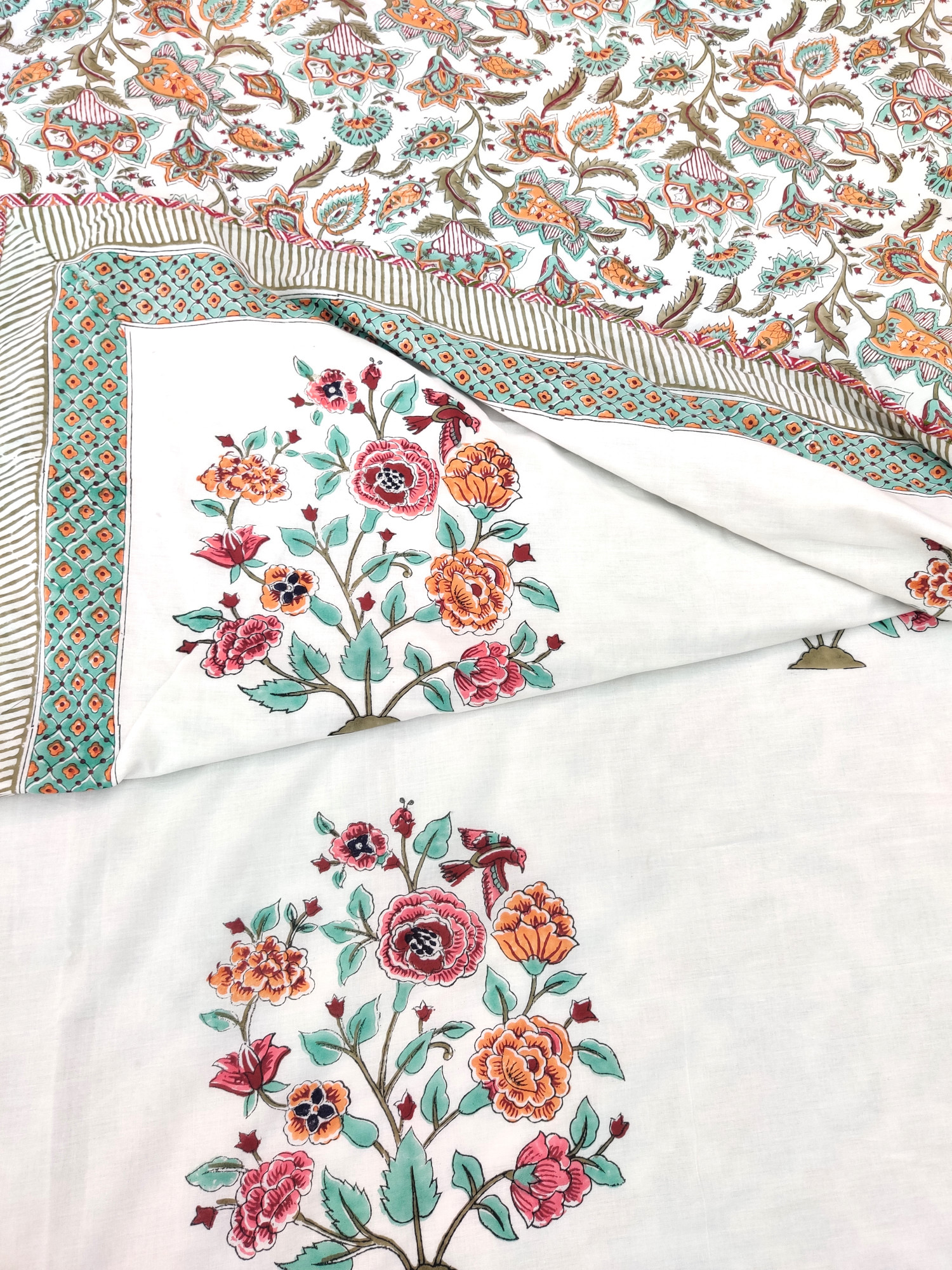Block Print Dohar - Multicoloured Mughal Hand Block Print Mulmul Jaipuri
