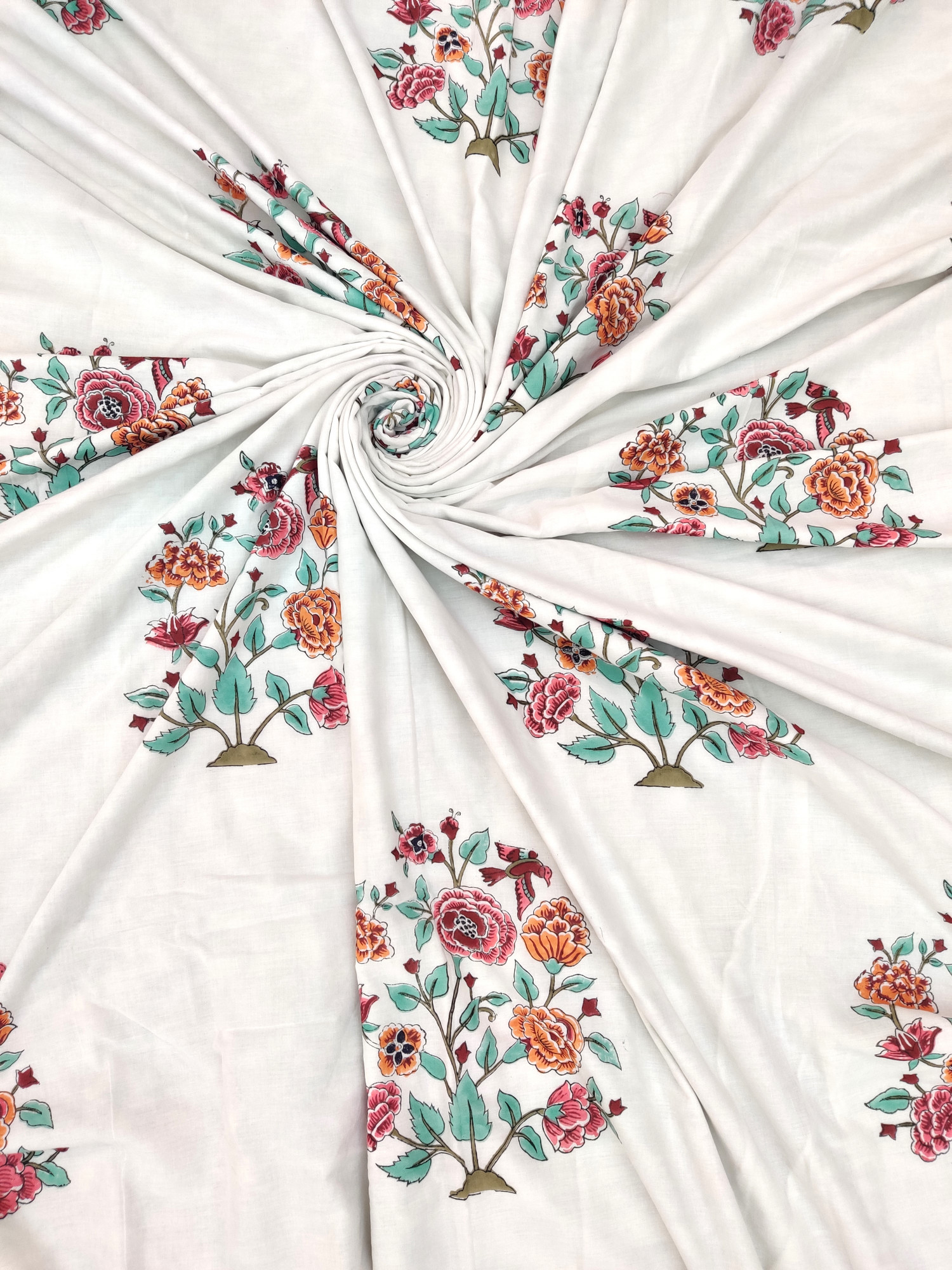 Block Print Dohar - Multicoloured Mughal Hand Block Print Mulmul Jaipuri