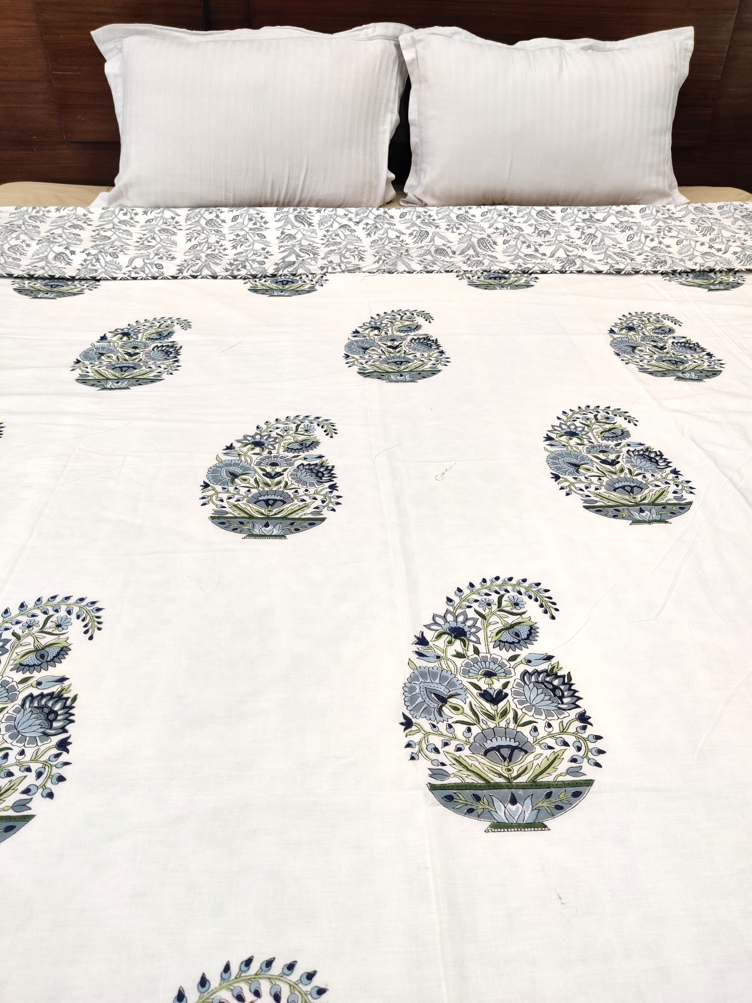 Block Print Dohar - Grey Boota Hand Block Print Mulmul Cotton Jaipuri