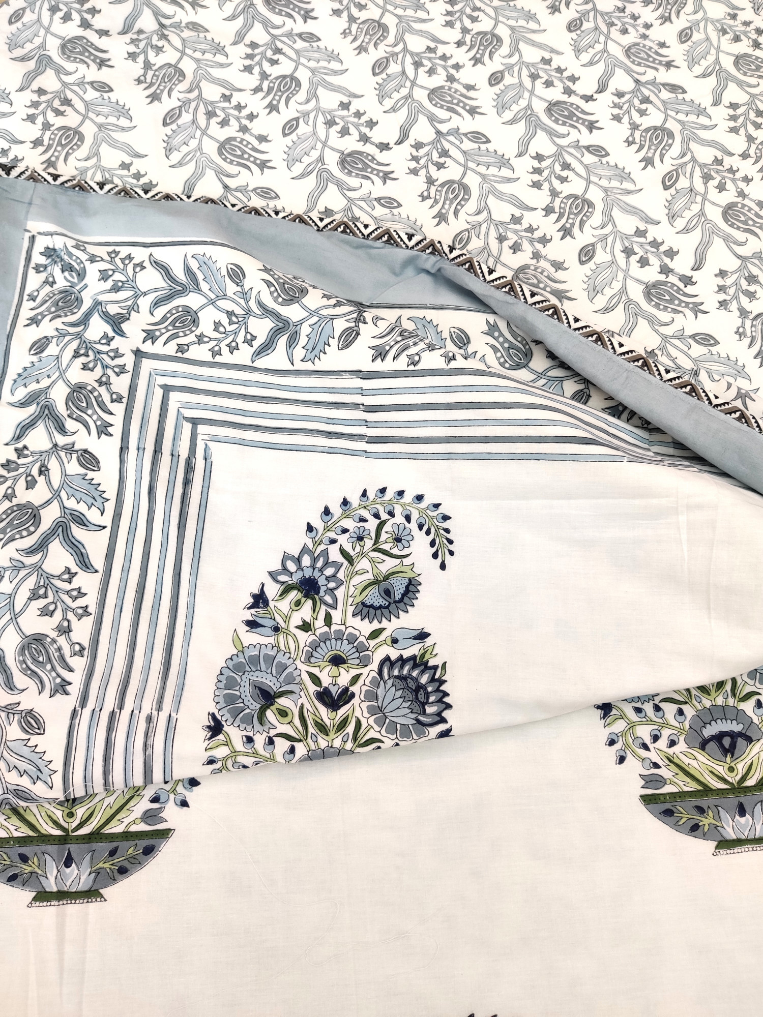 Block Print Dohar - Grey Boota Hand Block Print Mulmul Cotton Jaipuri
